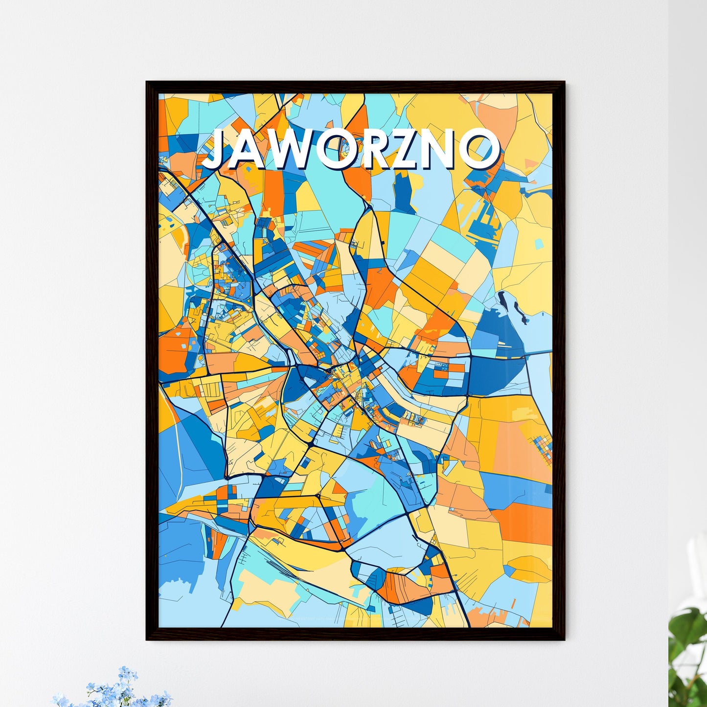 JAWORZNO POLAND Vibrant Colorful Art Map Poster Blue Orange