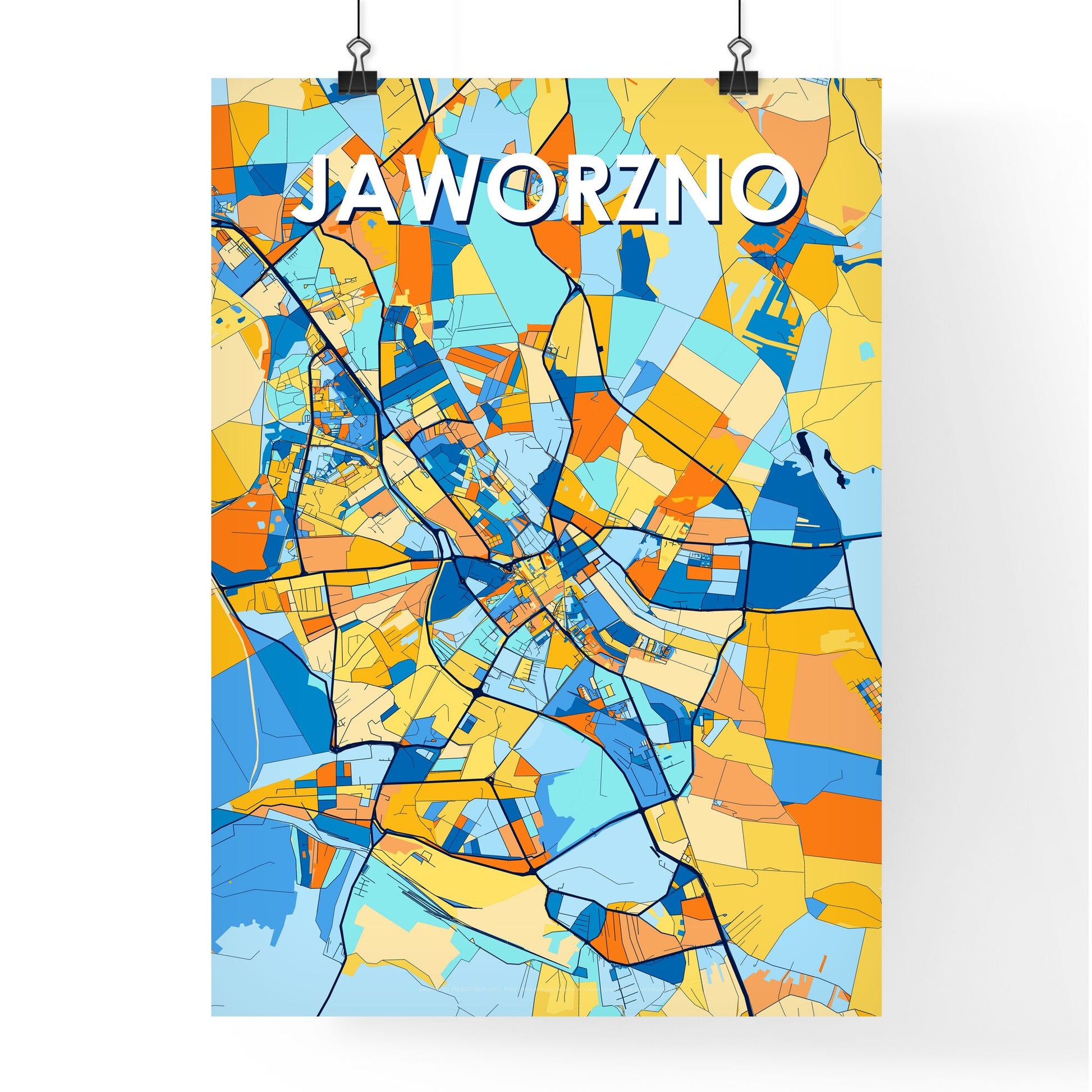 JAWORZNO POLAND Vibrant Colorful Art Map Poster Blue Orange