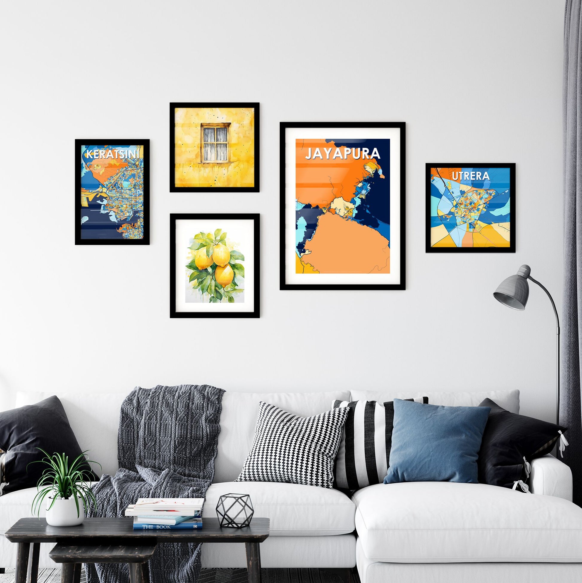 JAYAPURA INDONESIA Vibrant Colorful Art Map Poster Blue Orange