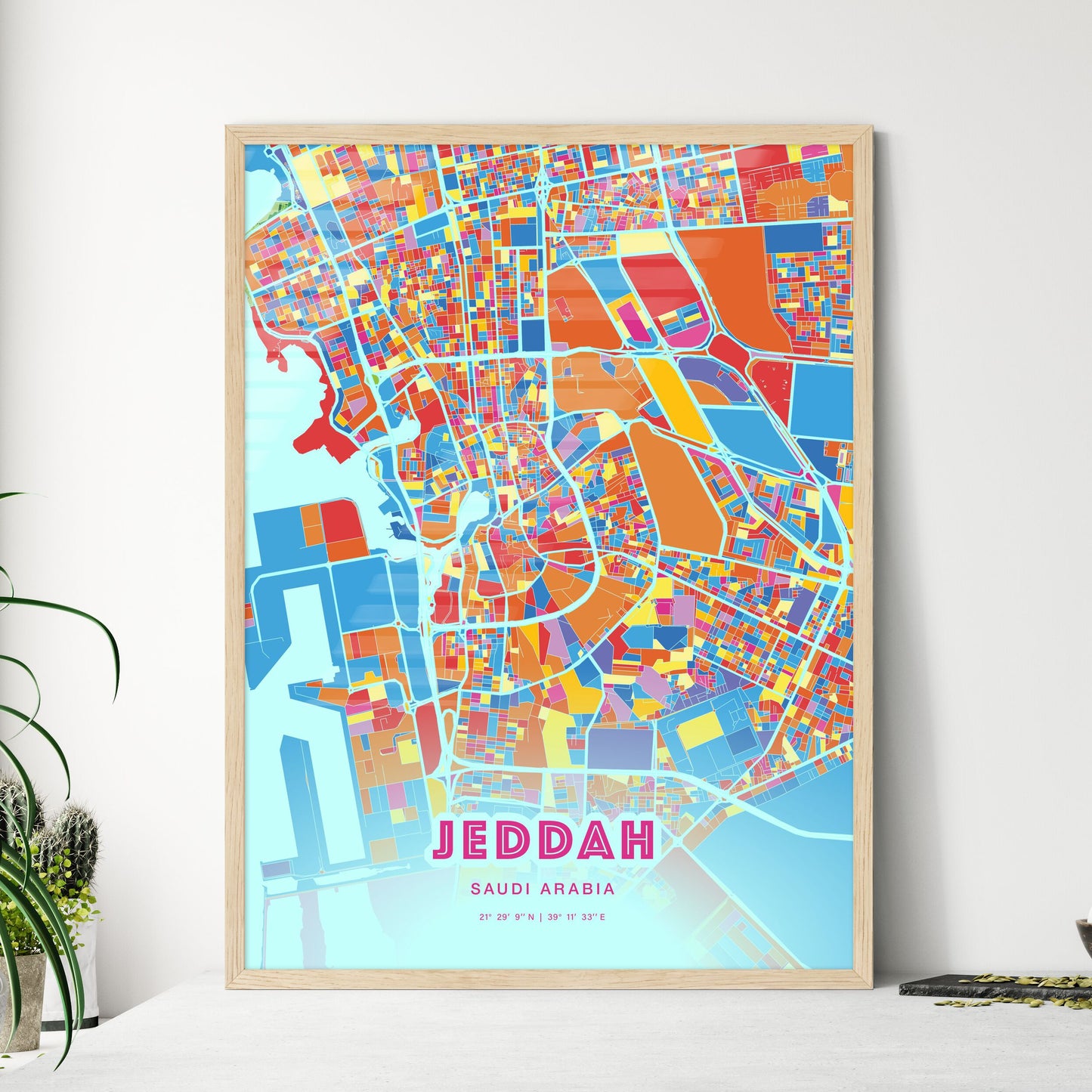 Colorful Jeddah Saudi Arabia Fine Art Map Crazy Colors