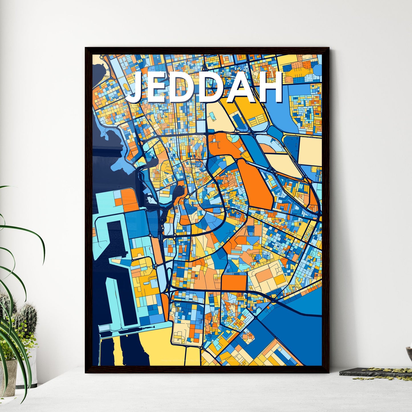 JEDDAH SAUDI ARABIA Vibrant Colorful Art Map Poster Blue Orange