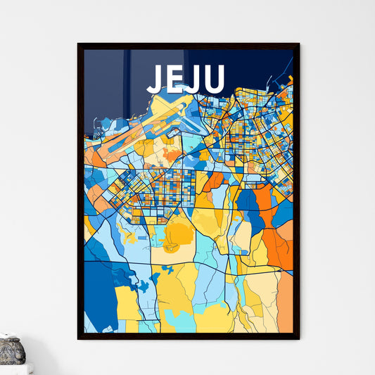 JEJU SOUTH KOREA Vibrant Colorful Art Map Poster Blue Orange