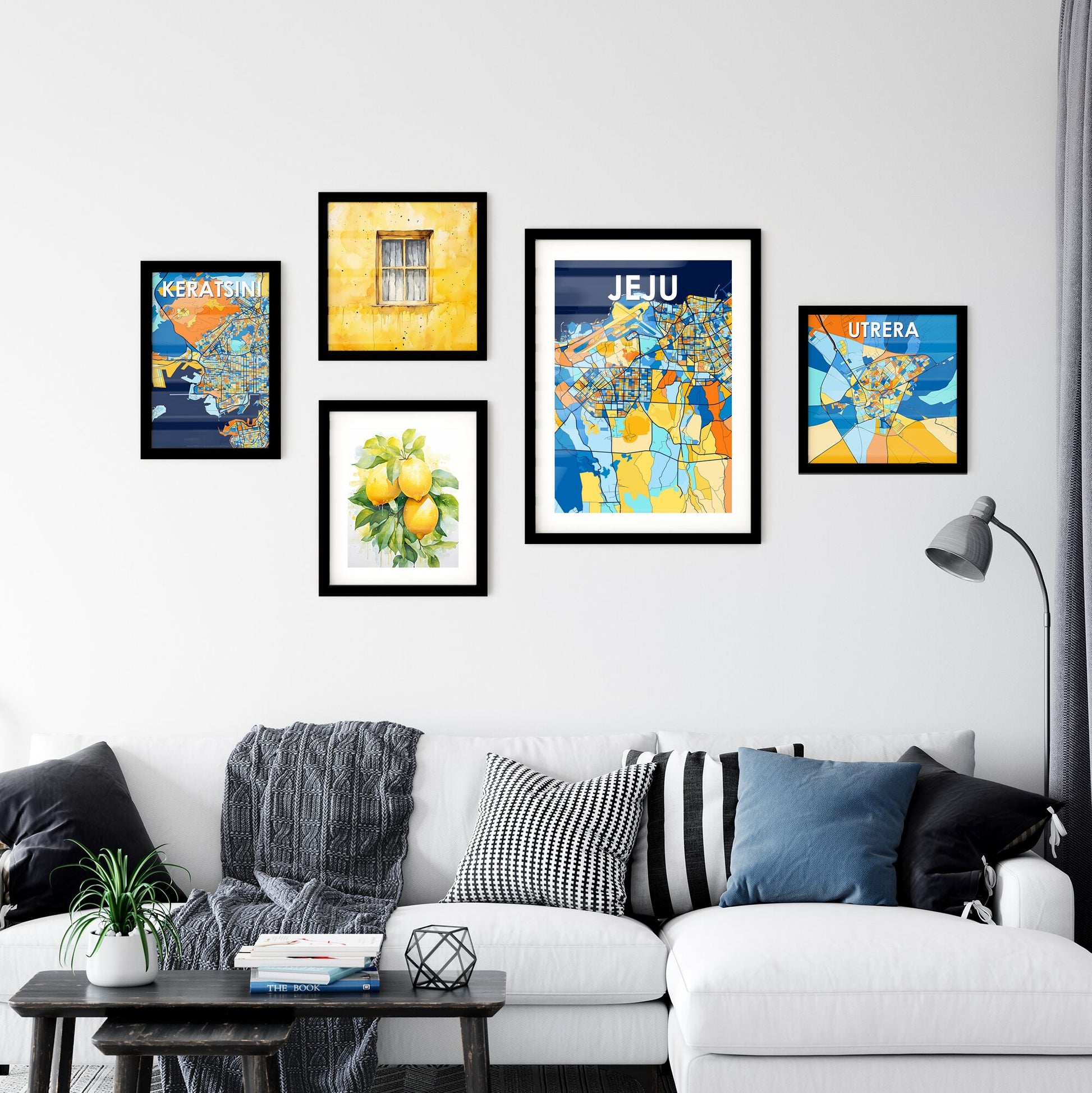 JEJU SOUTH KOREA Vibrant Colorful Art Map Poster Blue Orange