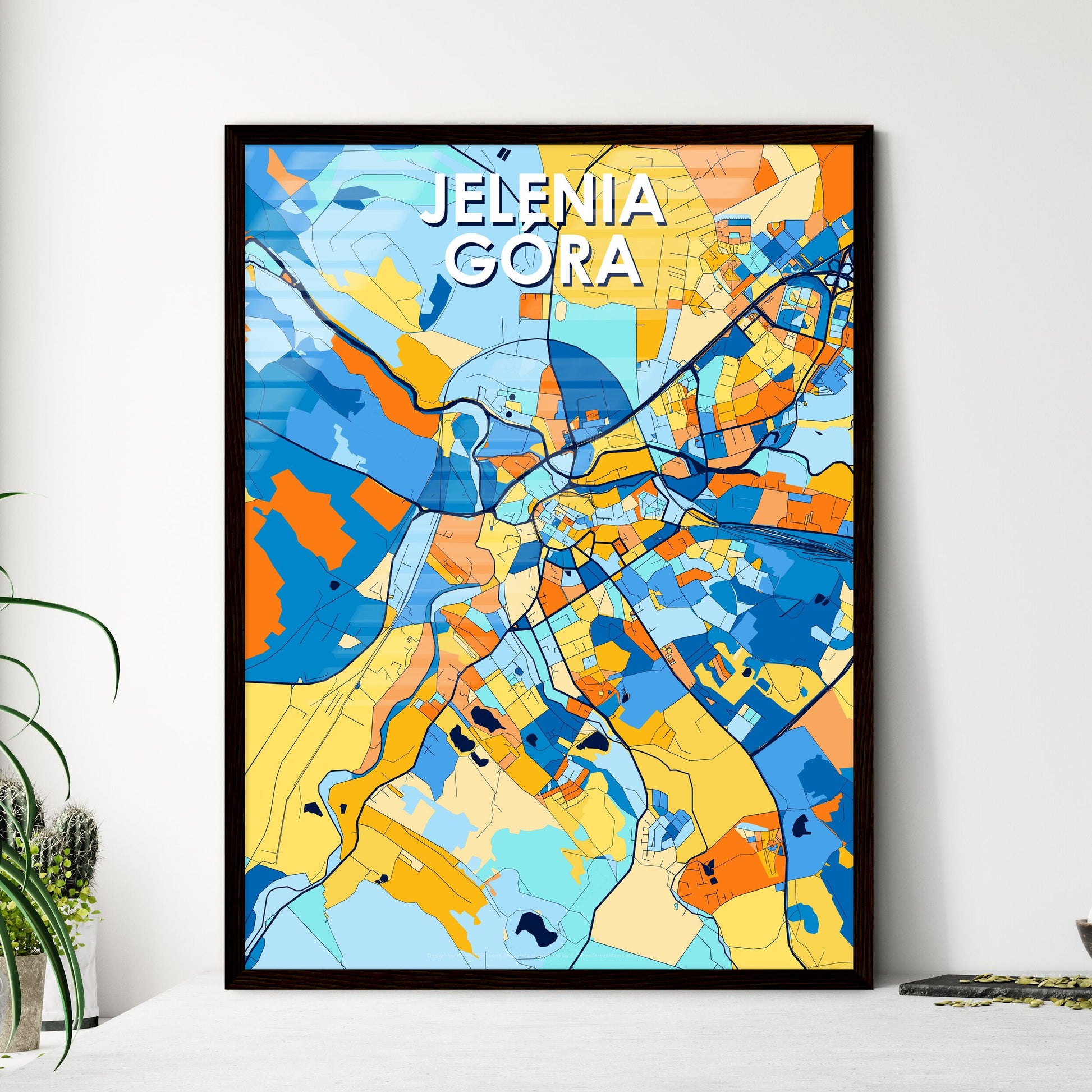 JELENIA GÓRA POLAND Vibrant Colorful Art Map Poster Blue Orange