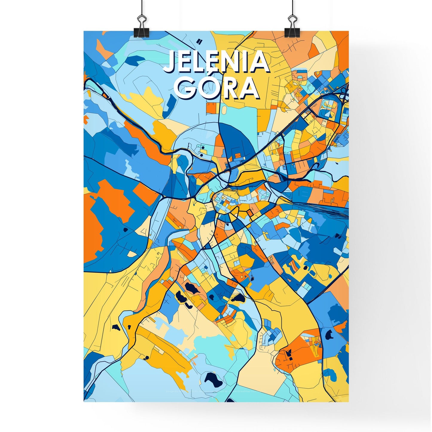 JELENIA GÓRA POLAND Vibrant Colorful Art Map Poster Blue Orange