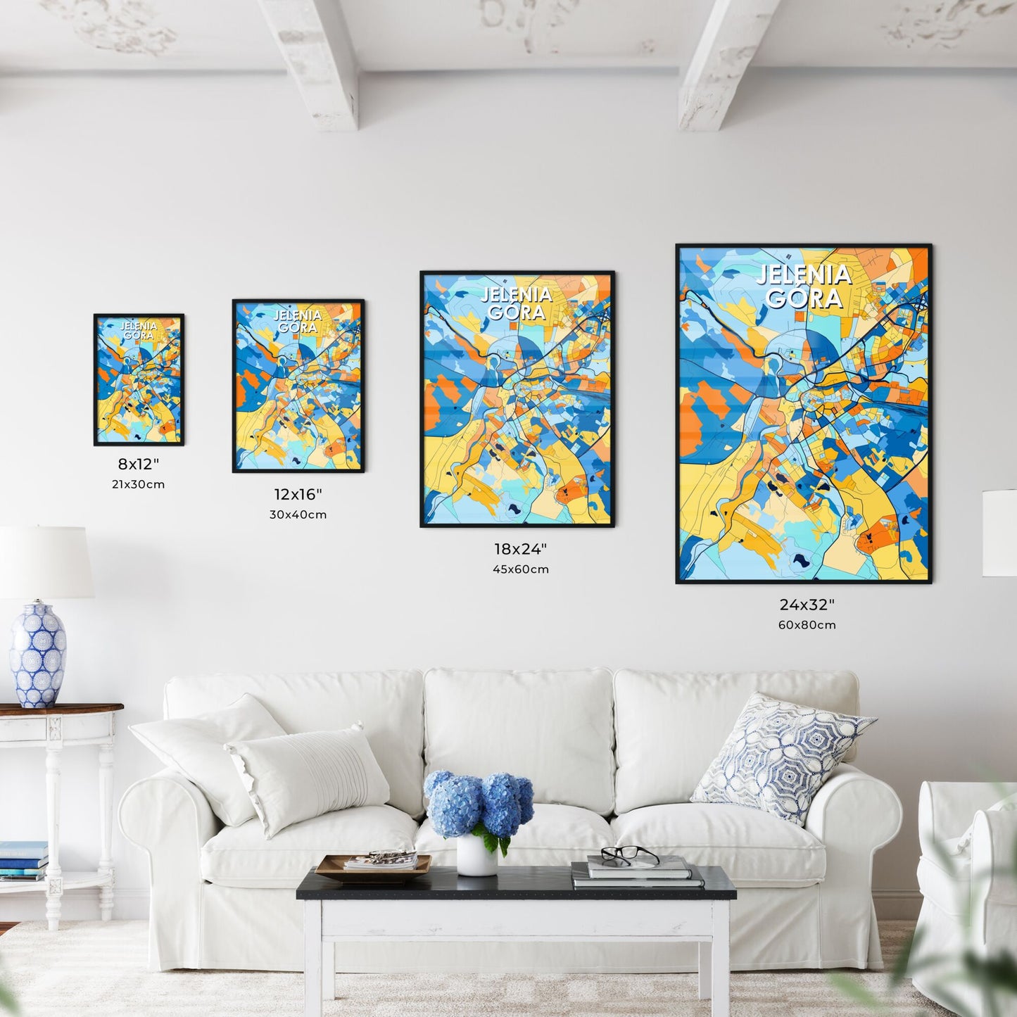 JELENIA GÓRA POLAND Vibrant Colorful Art Map Poster Blue Orange