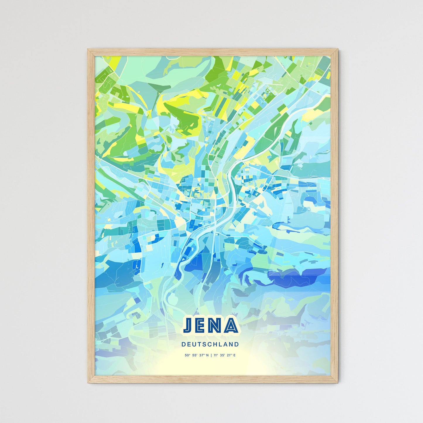 Colorful Jena Germany Fine Art Map Cool Blue