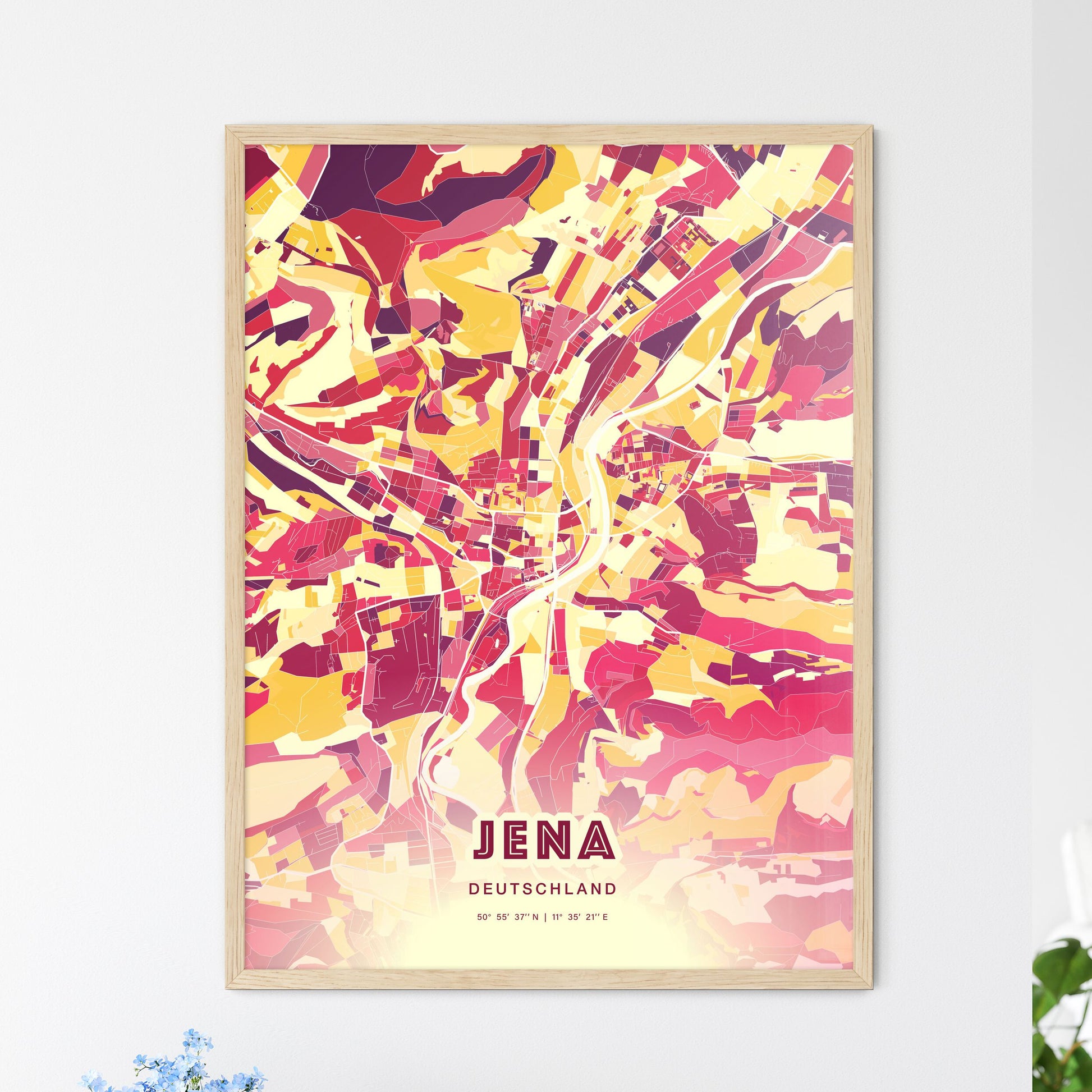 Colorful Jena Germany Fine Art Map Hot Red