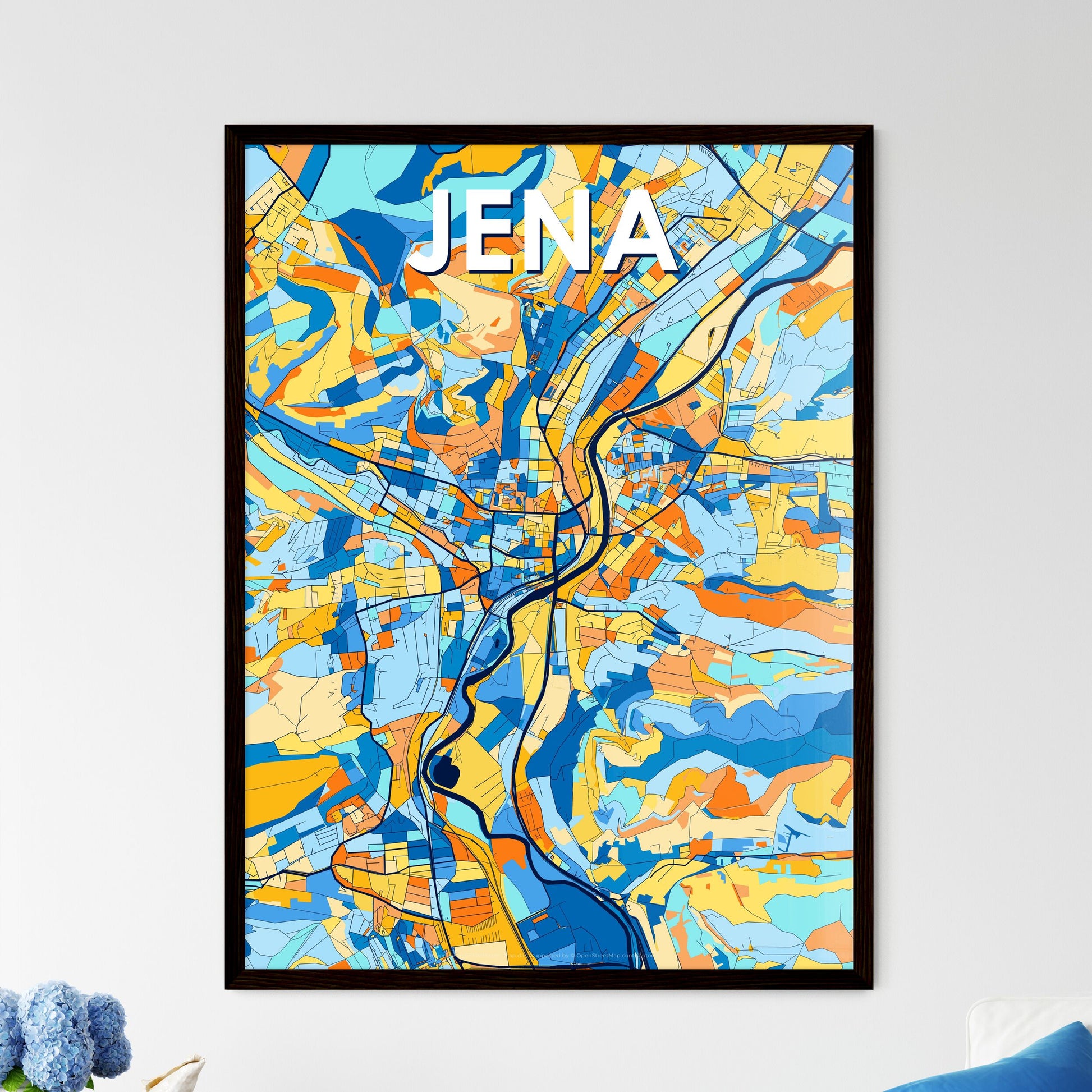 JENA GERMANY Vibrant Colorful Art Map Poster Blue Orange