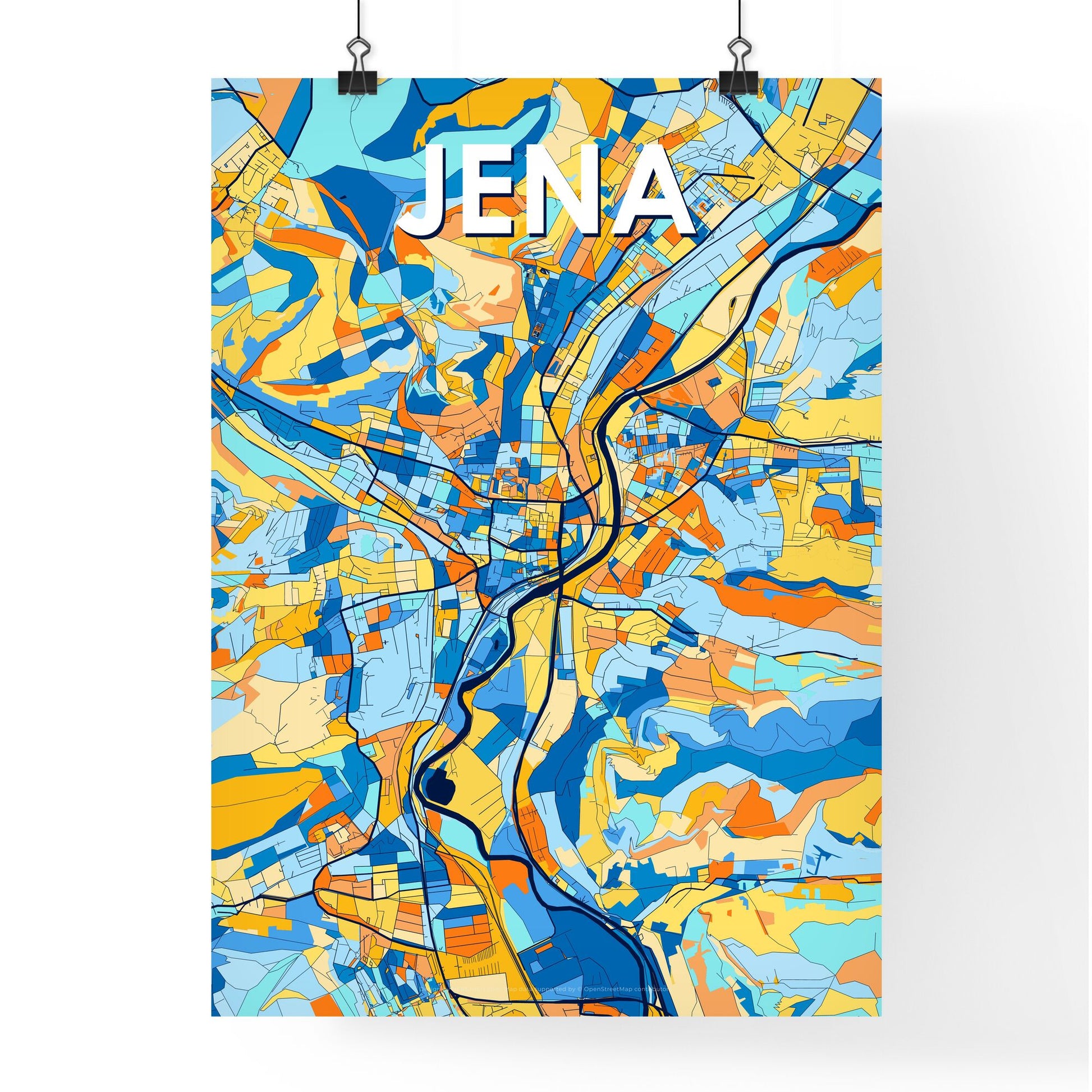 JENA GERMANY Vibrant Colorful Art Map Poster Blue Orange