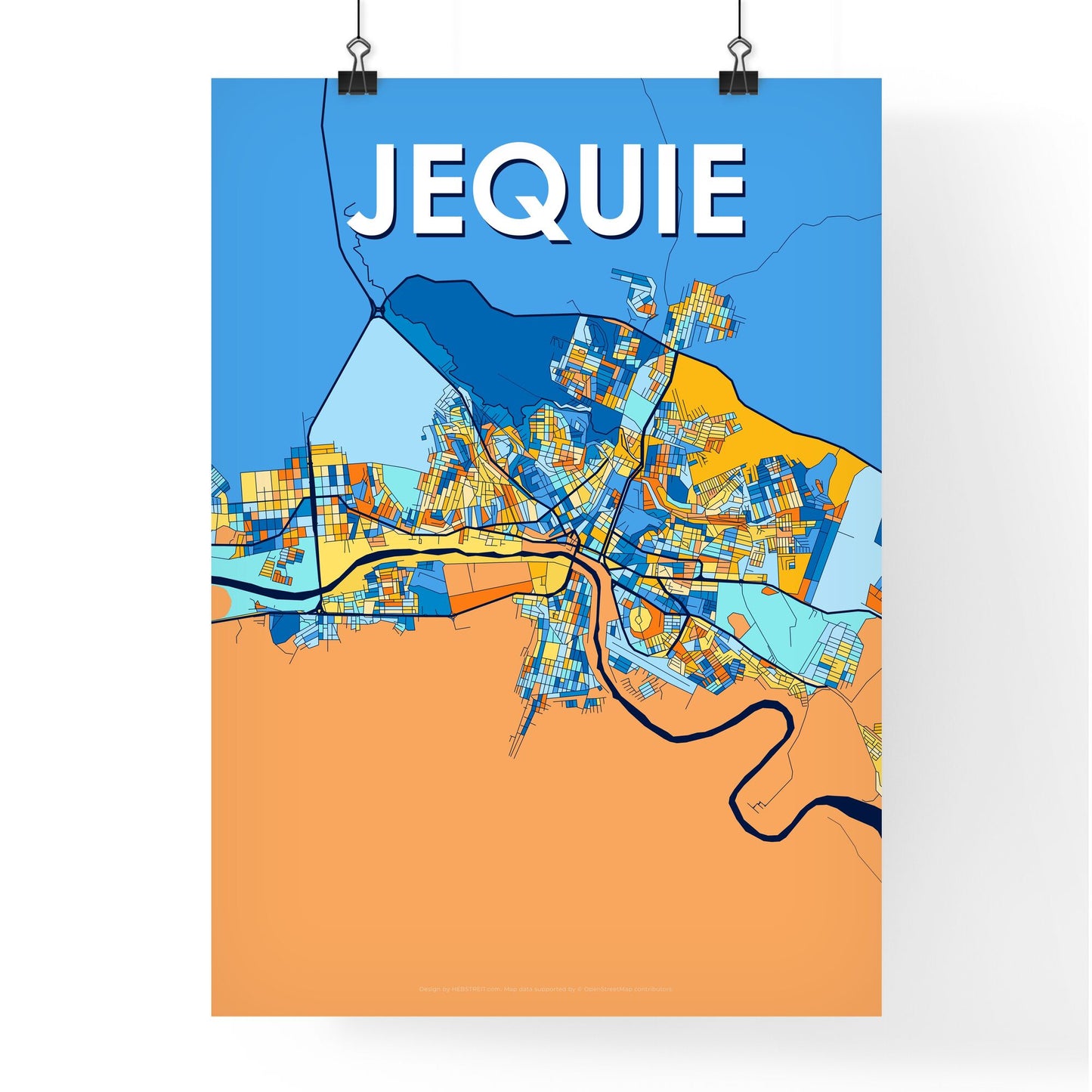 JEQUIE BRAZIL Vibrant Colorful Art Map Poster Blue Orange