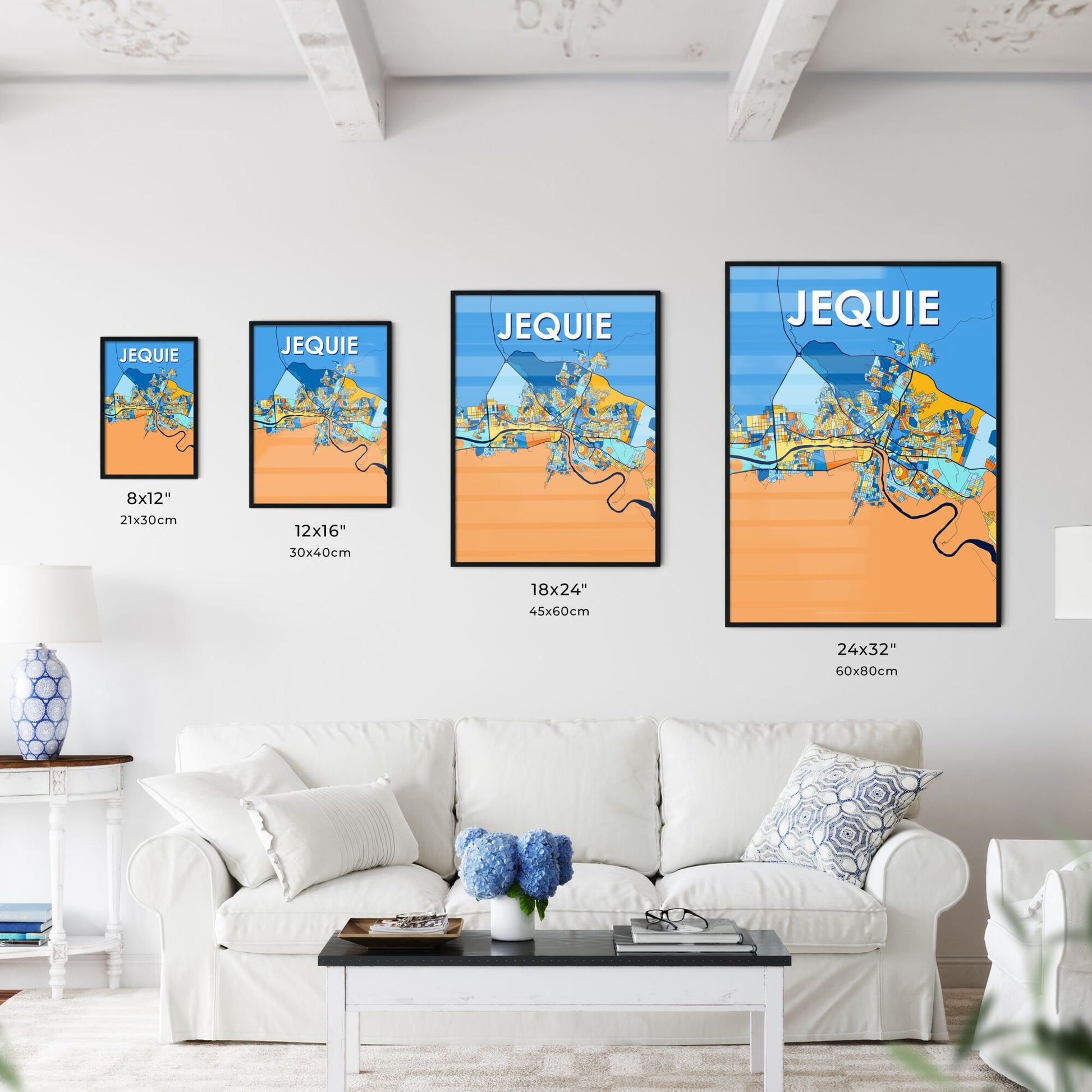 JEQUIE BRAZIL Vibrant Colorful Art Map Poster Blue Orange