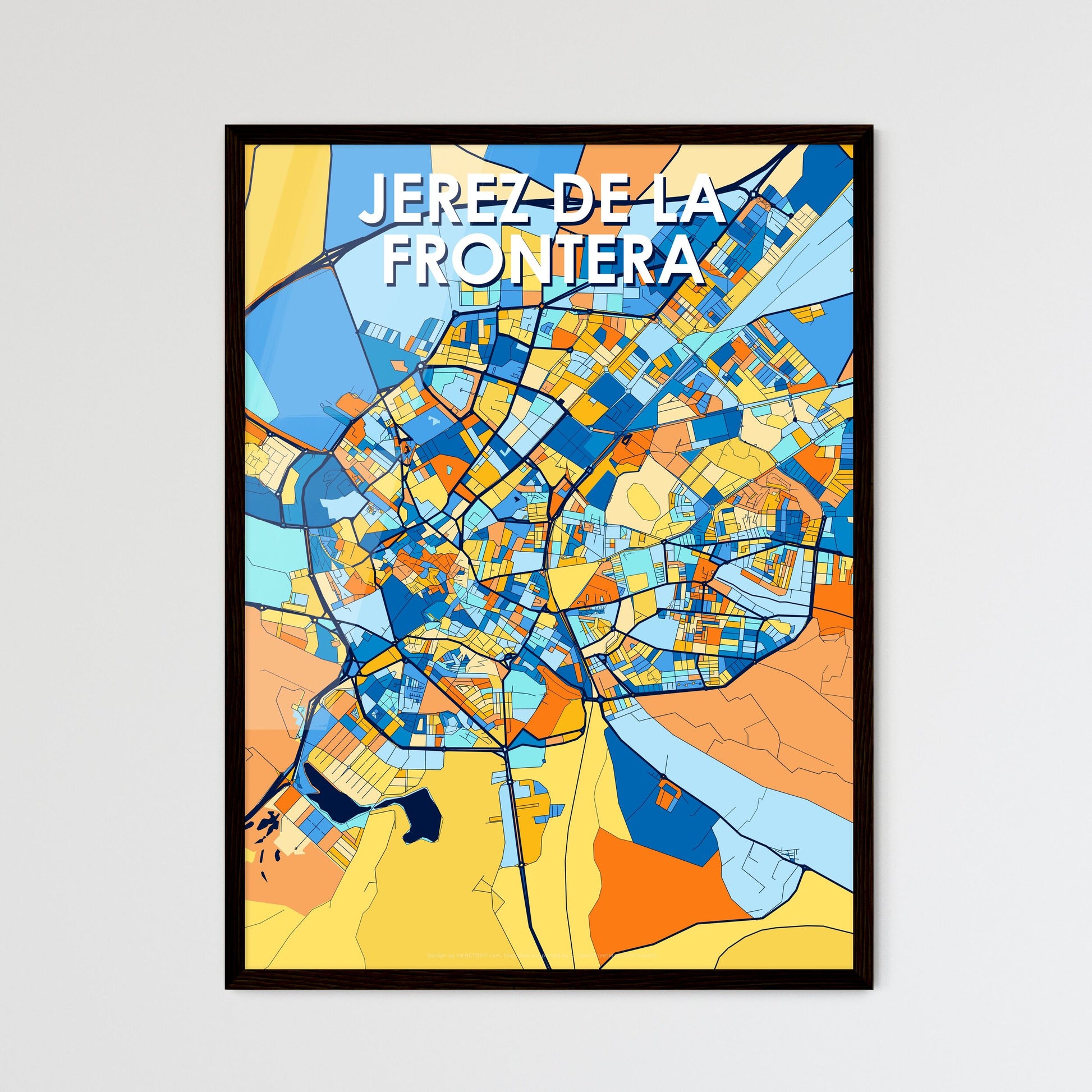 JEREZ DE LA FRONTERA SPAIN Vibrant Colorful Art Map Poster Blue Orange