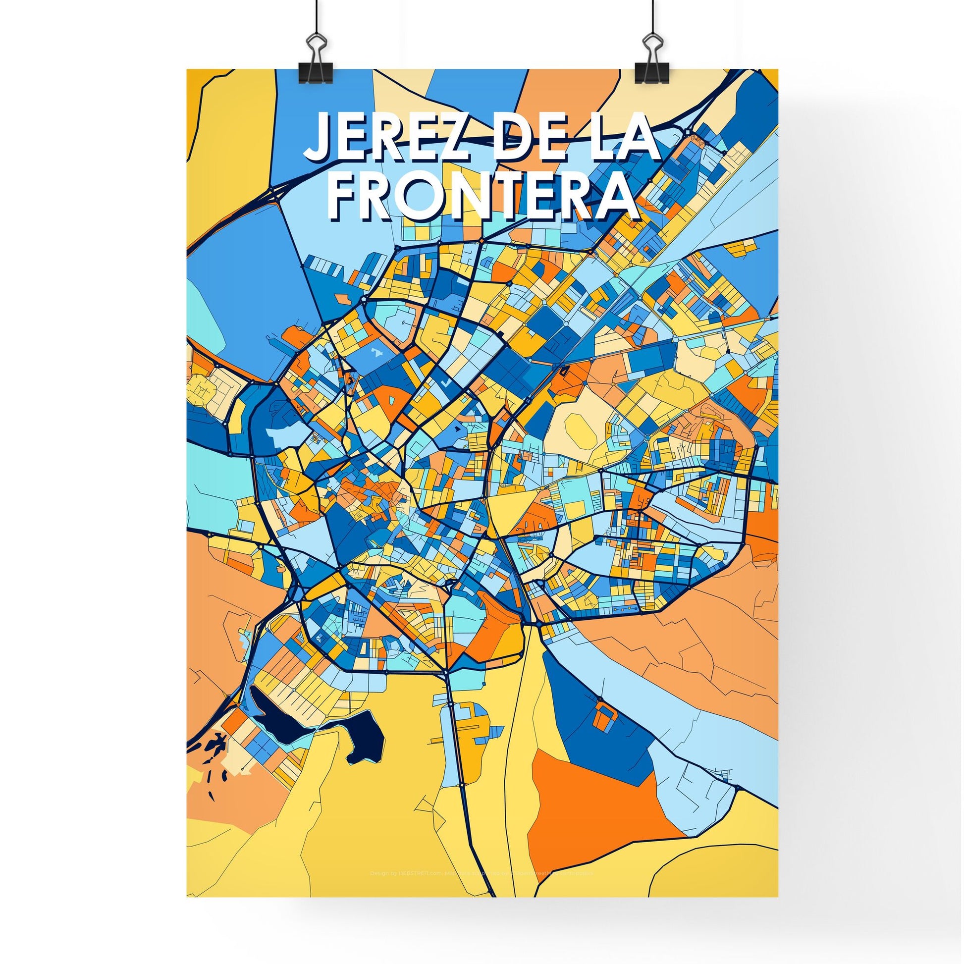 JEREZ DE LA FRONTERA SPAIN Vibrant Colorful Art Map Poster Blue Orange