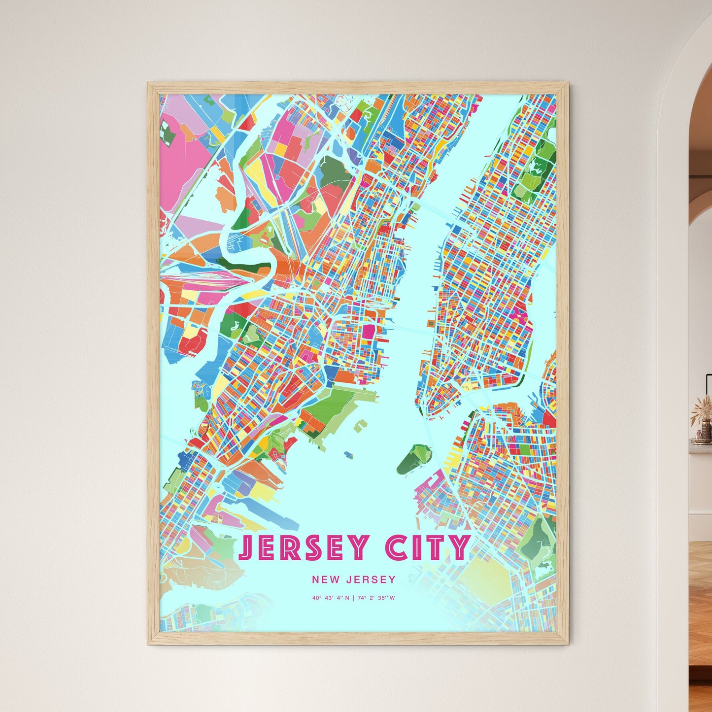 Colorful Jersey City New Jersey Fine Art Map Crazy Colors
