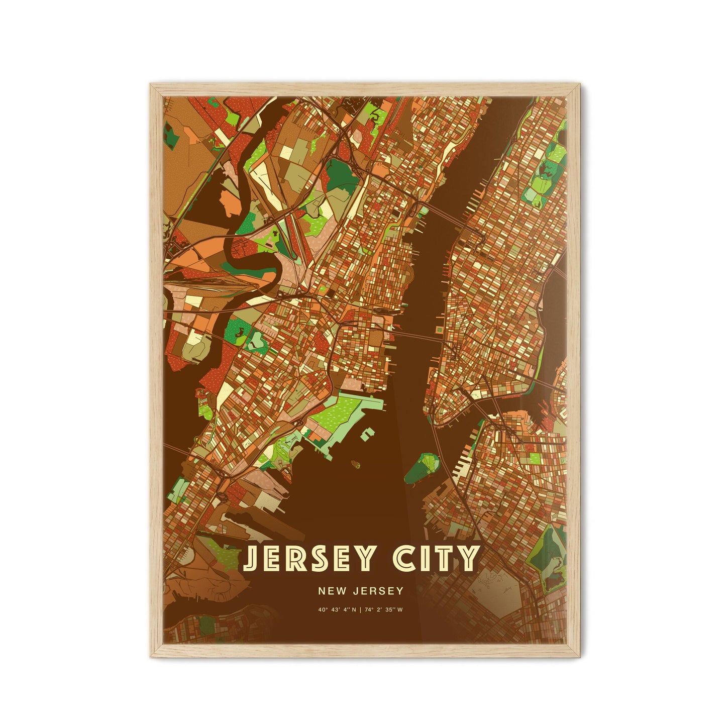 Colorful Jersey City New Jersey Fine Art Map Farmhouse
