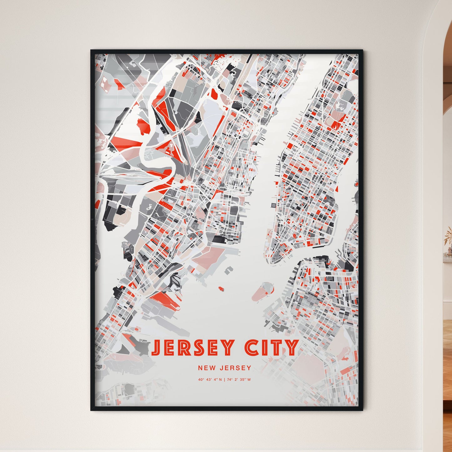 Colorful Jersey City New Jersey Fine Art Map Modern Expressive