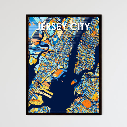 JERSEY CITY NEW JERSEY Vibrant Colorful Art Map Poster Blue Orange