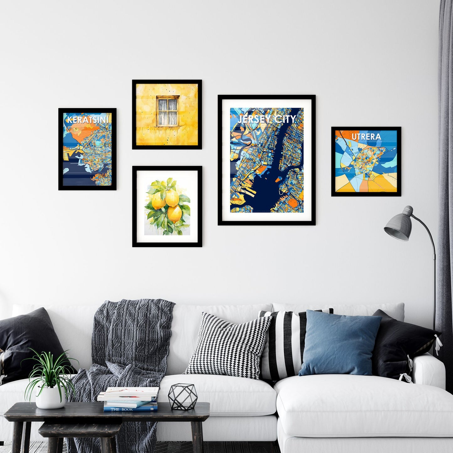 JERSEY CITY NEW JERSEY Vibrant Colorful Art Map Poster Blue Orange