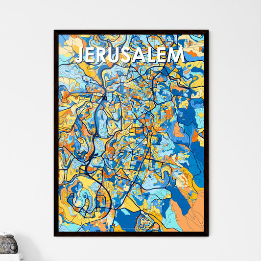 JERUSALEM ISRAEL Vibrant Colorful Art Map Poster Blue Orange