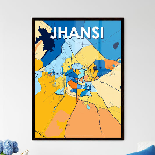 JHANSI INDIA Vibrant Colorful Art Map Poster Blue Orange