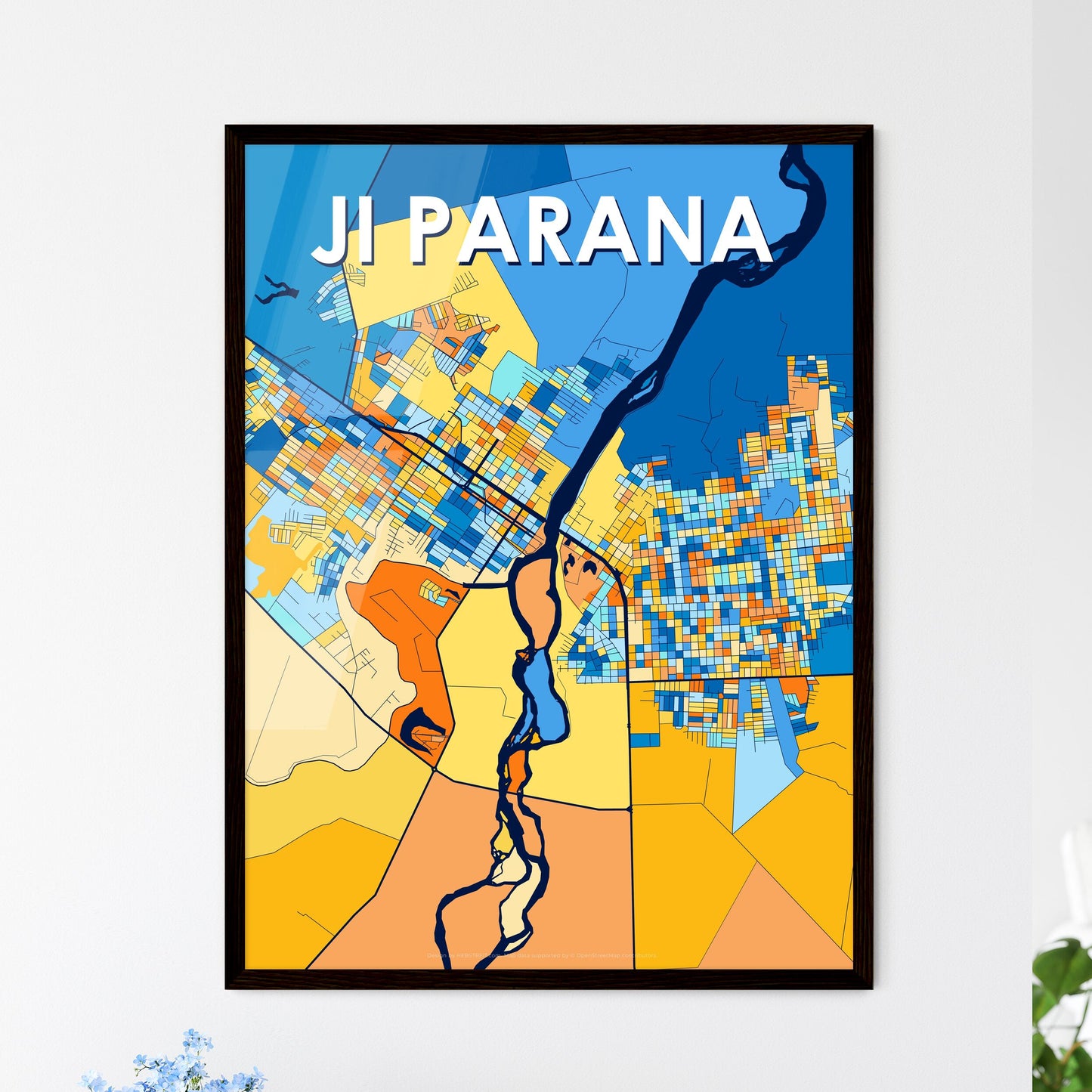 JI PARANA BRAZIL Vibrant Colorful Art Map Poster Blue Orange