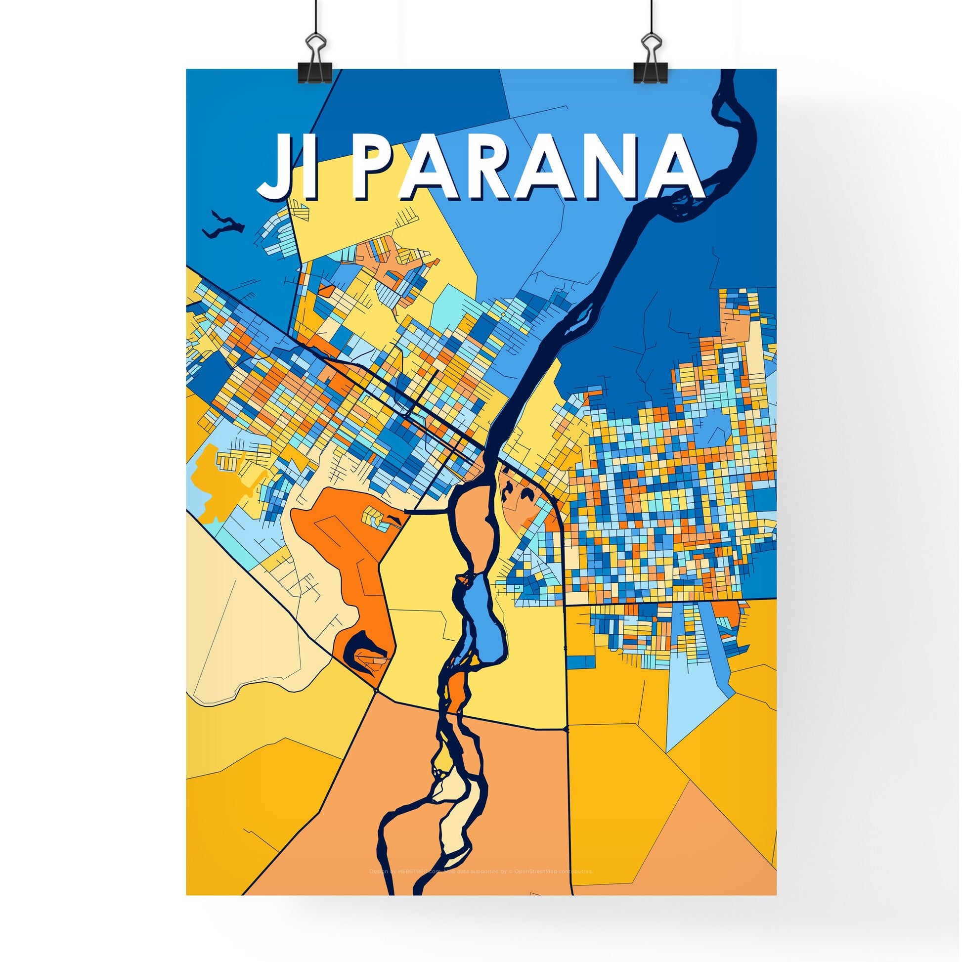 JI PARANA BRAZIL Vibrant Colorful Art Map Poster Blue Orange