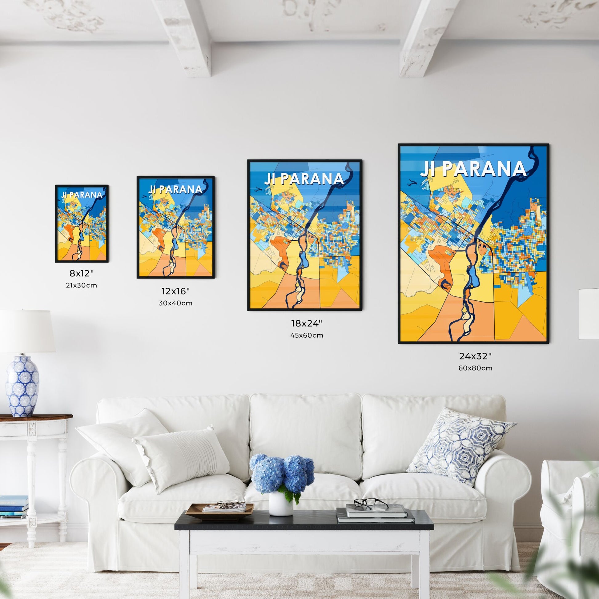 JI PARANA BRAZIL Vibrant Colorful Art Map Poster Blue Orange