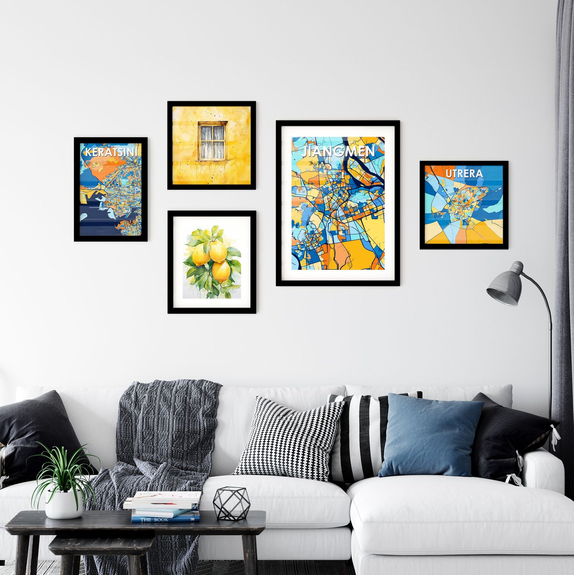 JIANGMEN CHINA Vibrant Colorful Art Map Poster Blue Orange