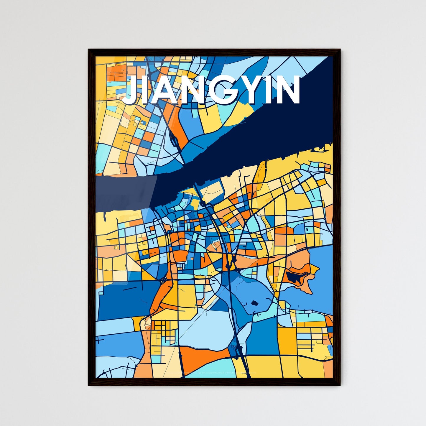 JIANGYIN CHINA Vibrant Colorful Art Map Poster Blue Orange