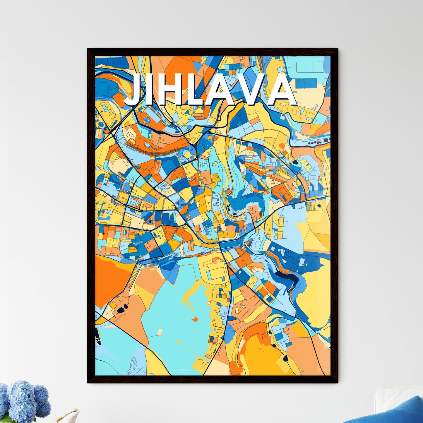 JIHLAVA CZECHIA Vibrant Colorful Art Map Poster Blue Orange