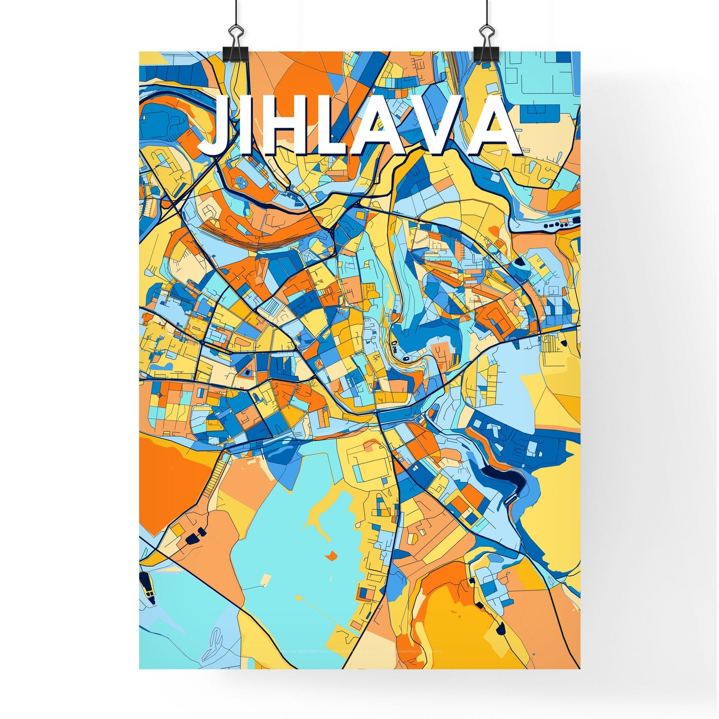 JIHLAVA CZECHIA Vibrant Colorful Art Map Poster Blue Orange