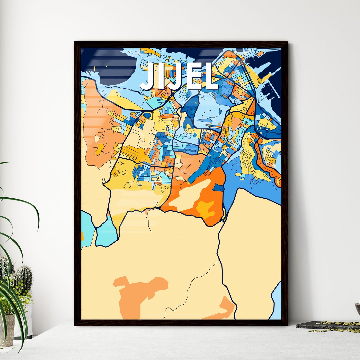 JIJEL ALGERIA Vibrant Colorful Art Map Poster Blue Orange