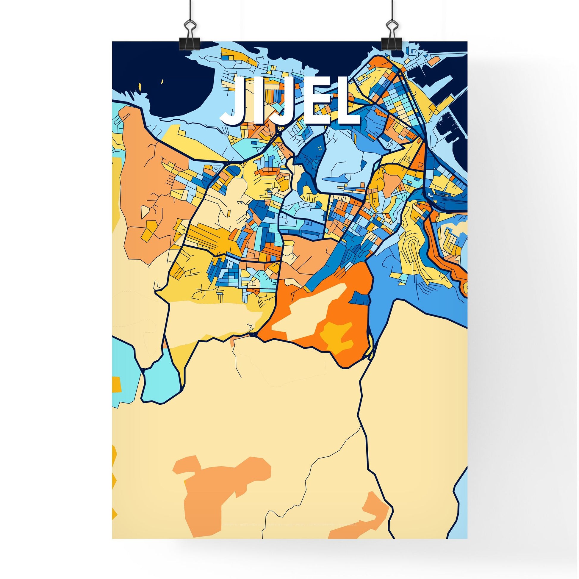 JIJEL ALGERIA Vibrant Colorful Art Map Poster Blue Orange