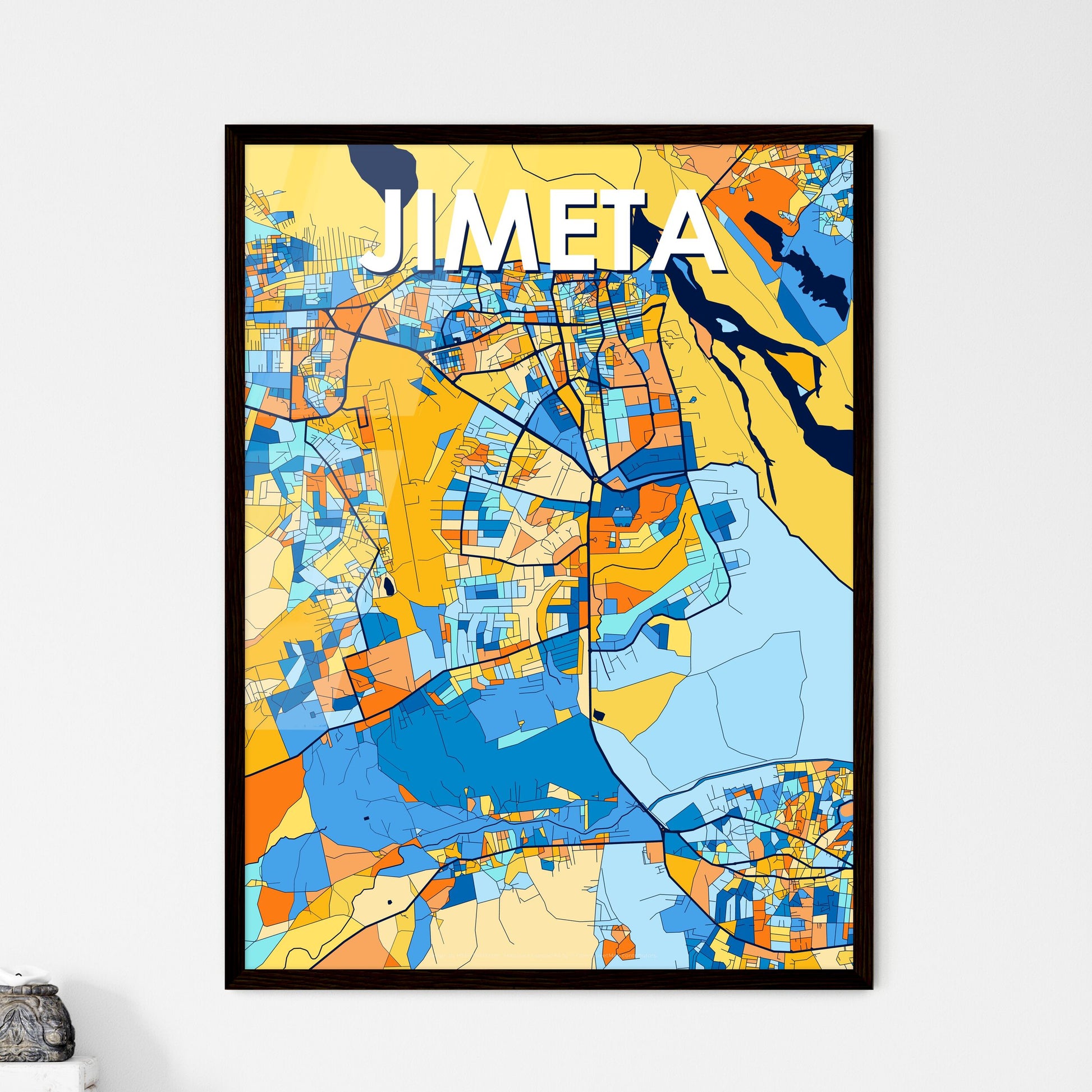 JIMETA NIGERIA Vibrant Colorful Art Map Poster Blue Orange