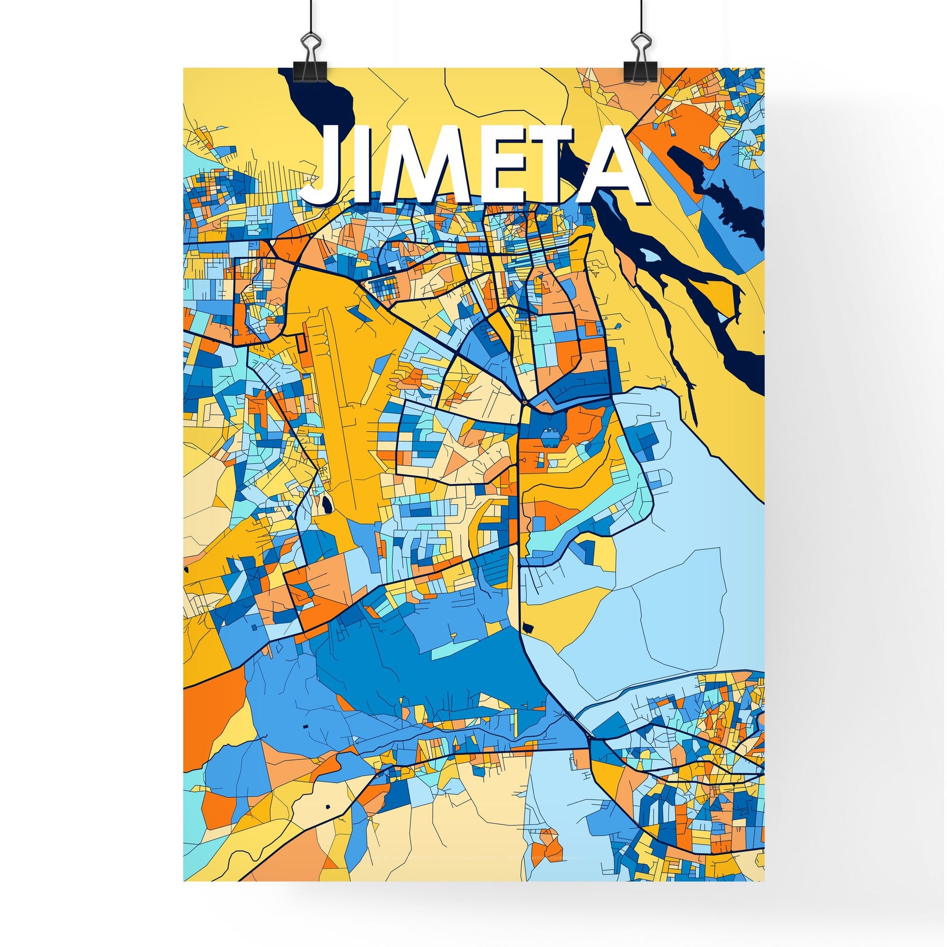 JIMETA NIGERIA Vibrant Colorful Art Map Poster Blue Orange