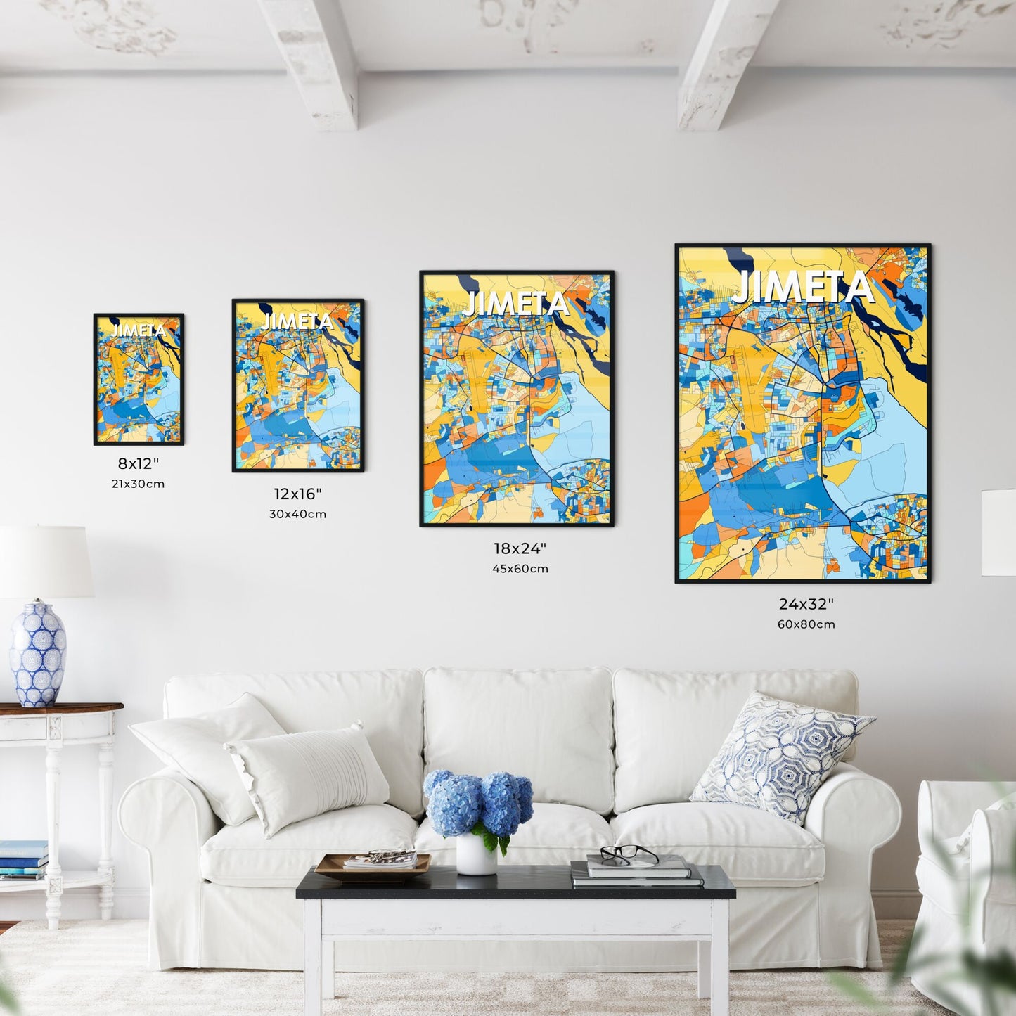 JIMETA NIGERIA Vibrant Colorful Art Map Poster Blue Orange