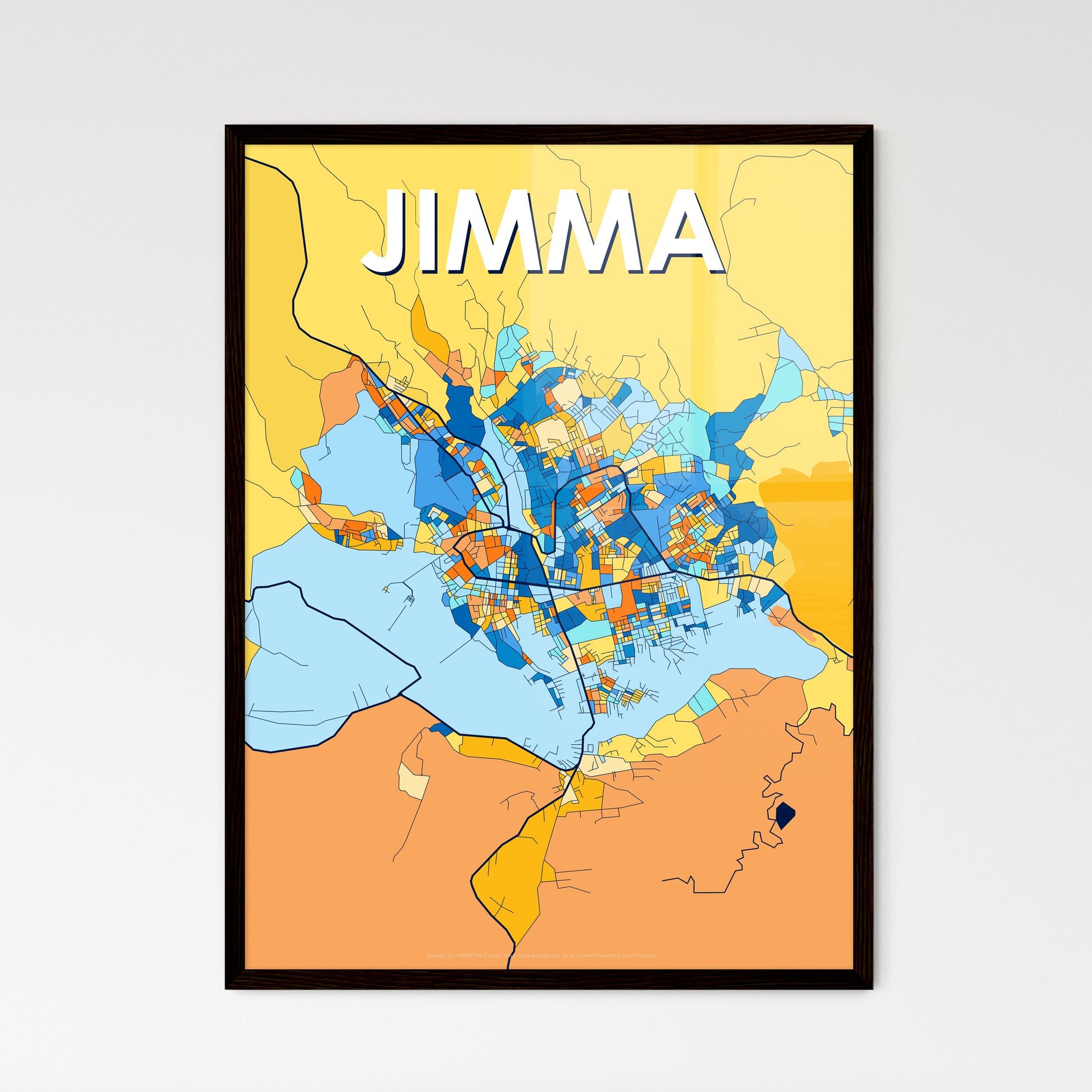 JIMMA ETHIOPIA Vibrant Colorful Art Map Poster Blue Orange