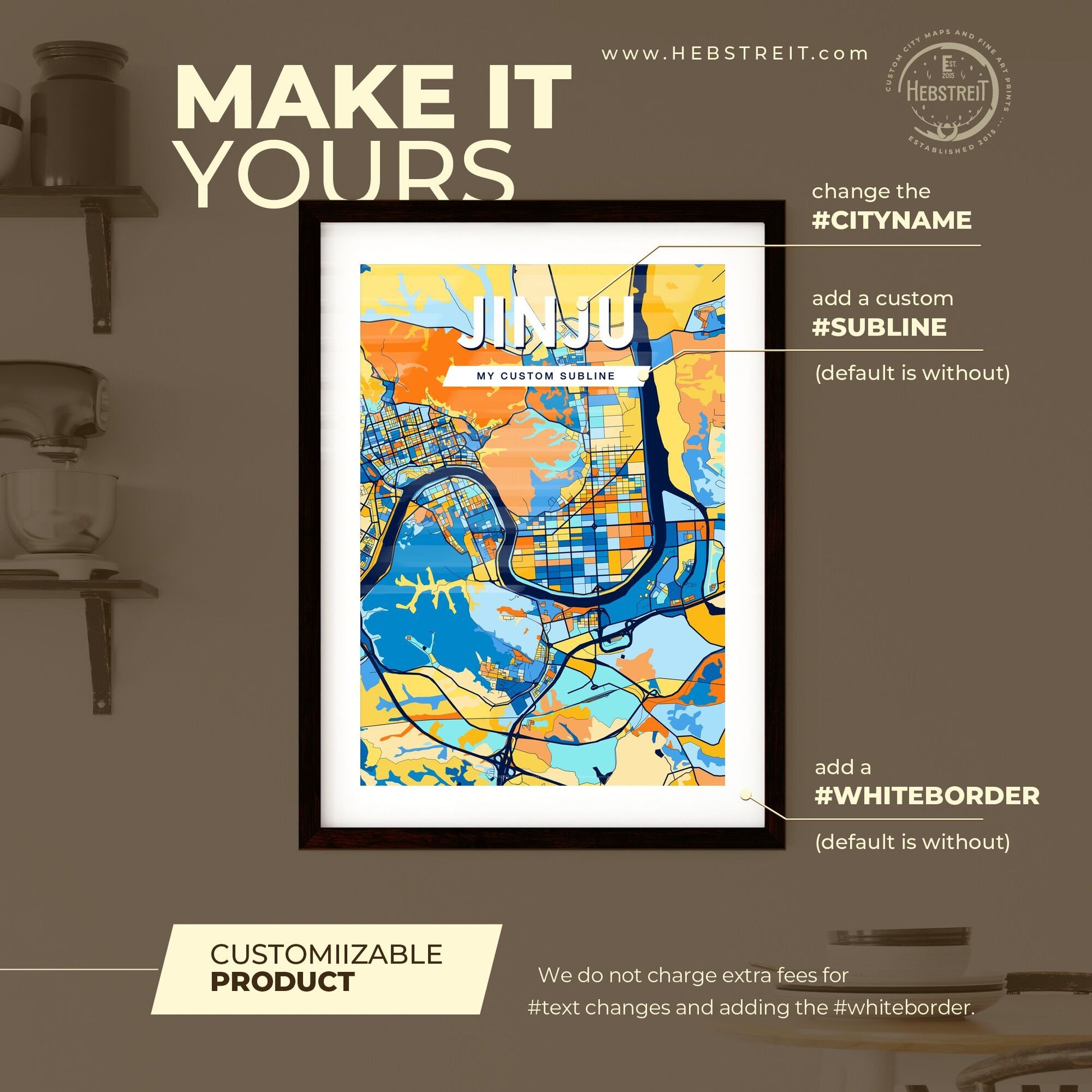 JINJU SOUTH KOREA Vibrant Colorful Art Map Poster Blue Orange