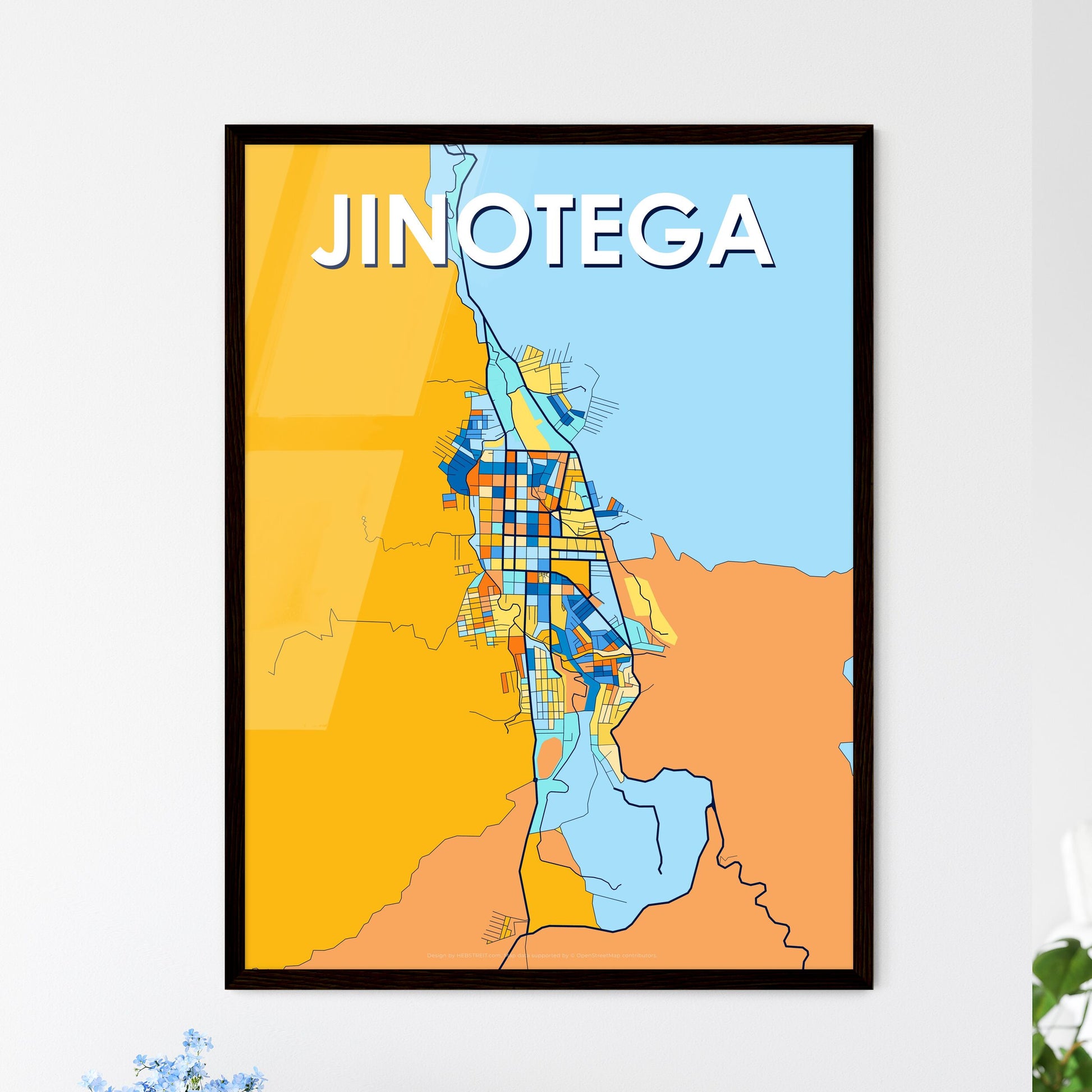 JINOTEGA NICARAGUA Vibrant Colorful Art Map Poster Blue Orange