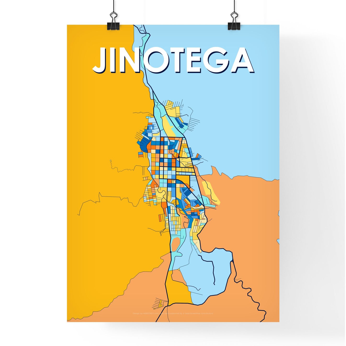 JINOTEGA NICARAGUA Vibrant Colorful Art Map Poster Blue Orange