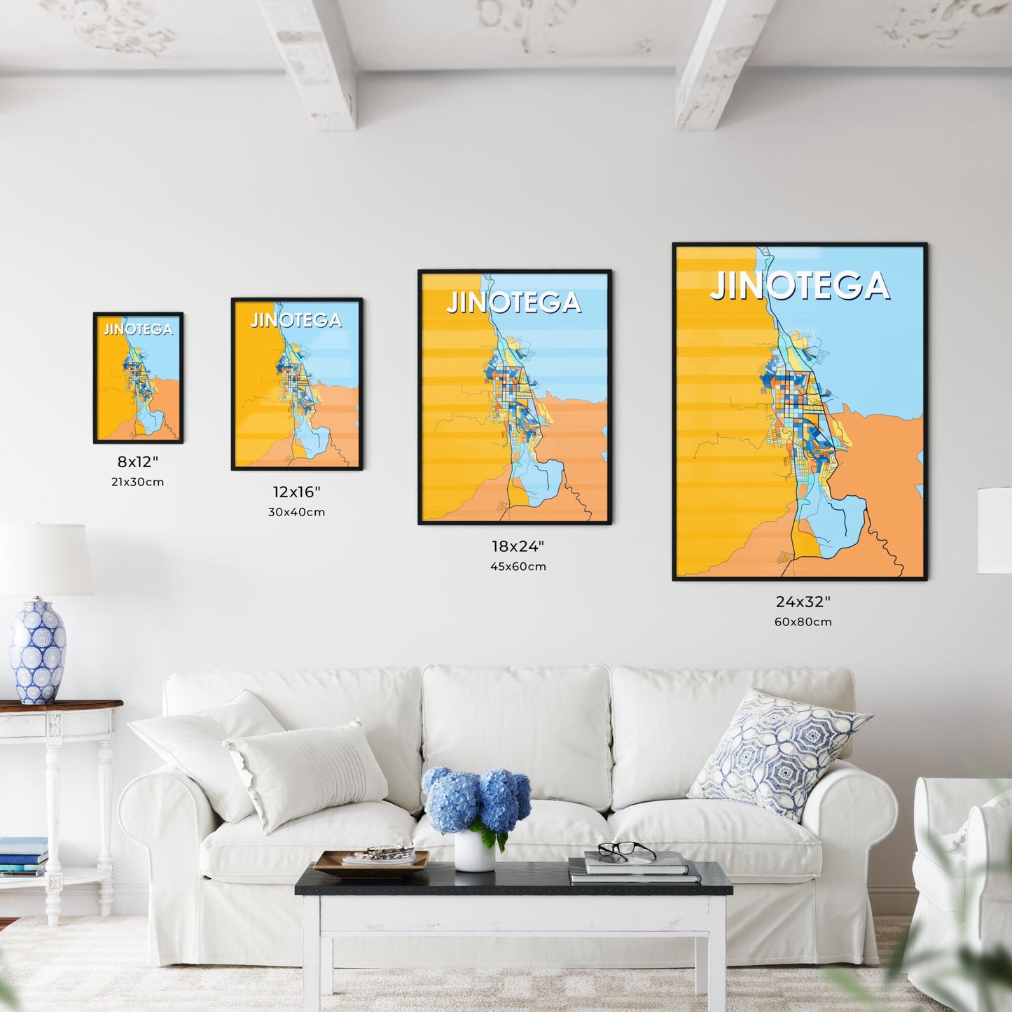 JINOTEGA NICARAGUA Vibrant Colorful Art Map Poster Blue Orange