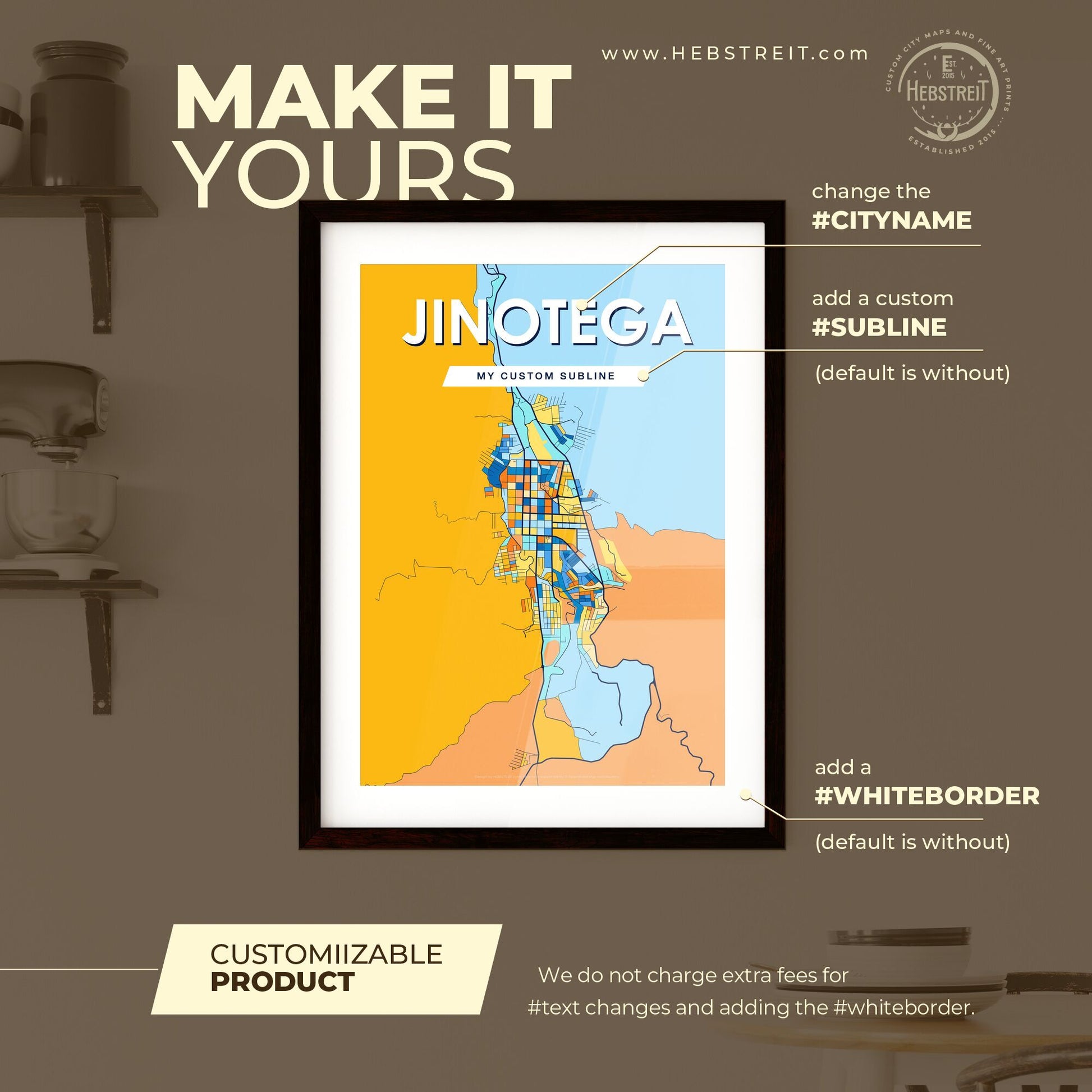 JINOTEGA NICARAGUA Vibrant Colorful Art Map Poster Blue Orange