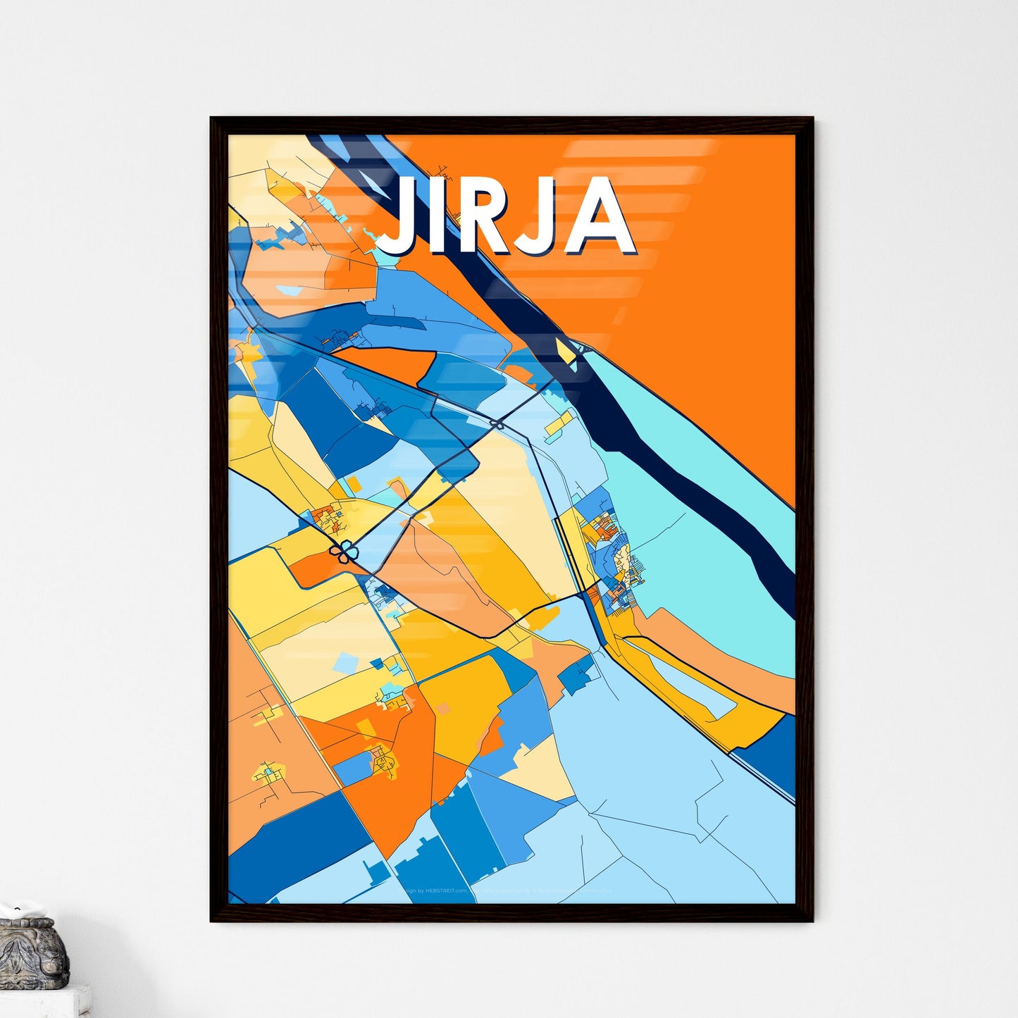 JIRJA EGYPT Vibrant Colorful Art Map Poster Blue Orange