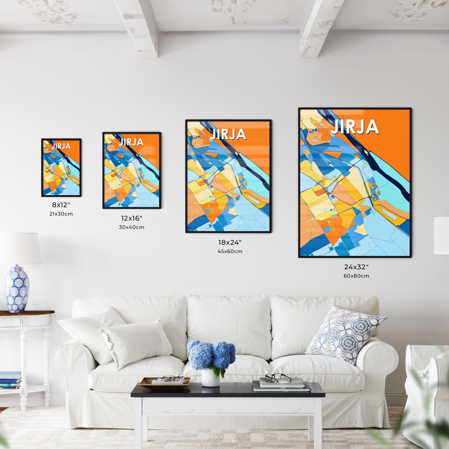 JIRJA EGYPT Vibrant Colorful Art Map Poster Blue Orange