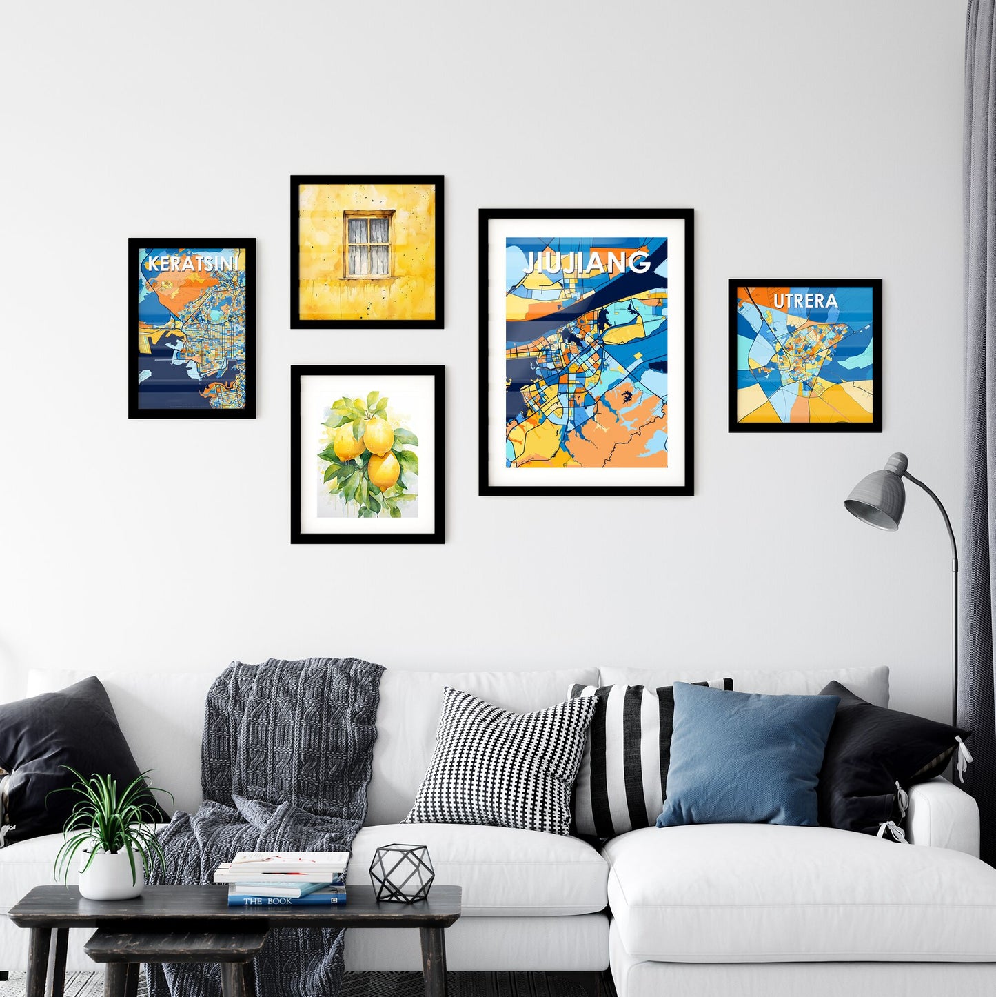 JIUJIANG CHINA Vibrant Colorful Art Map Poster Blue Orange