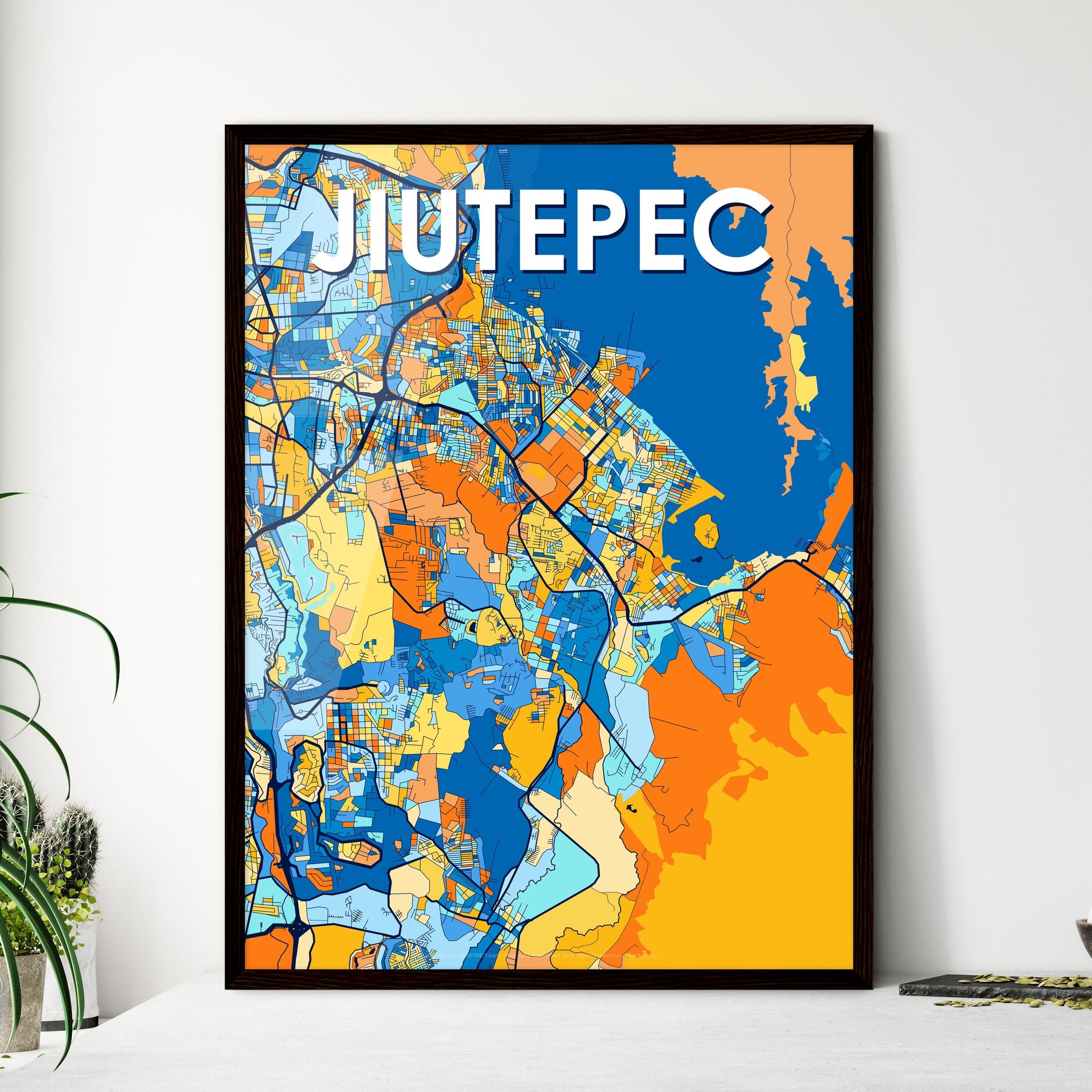 JIUTEPEC MEXICO Vibrant Colorful Art Map Poster Blue Orange