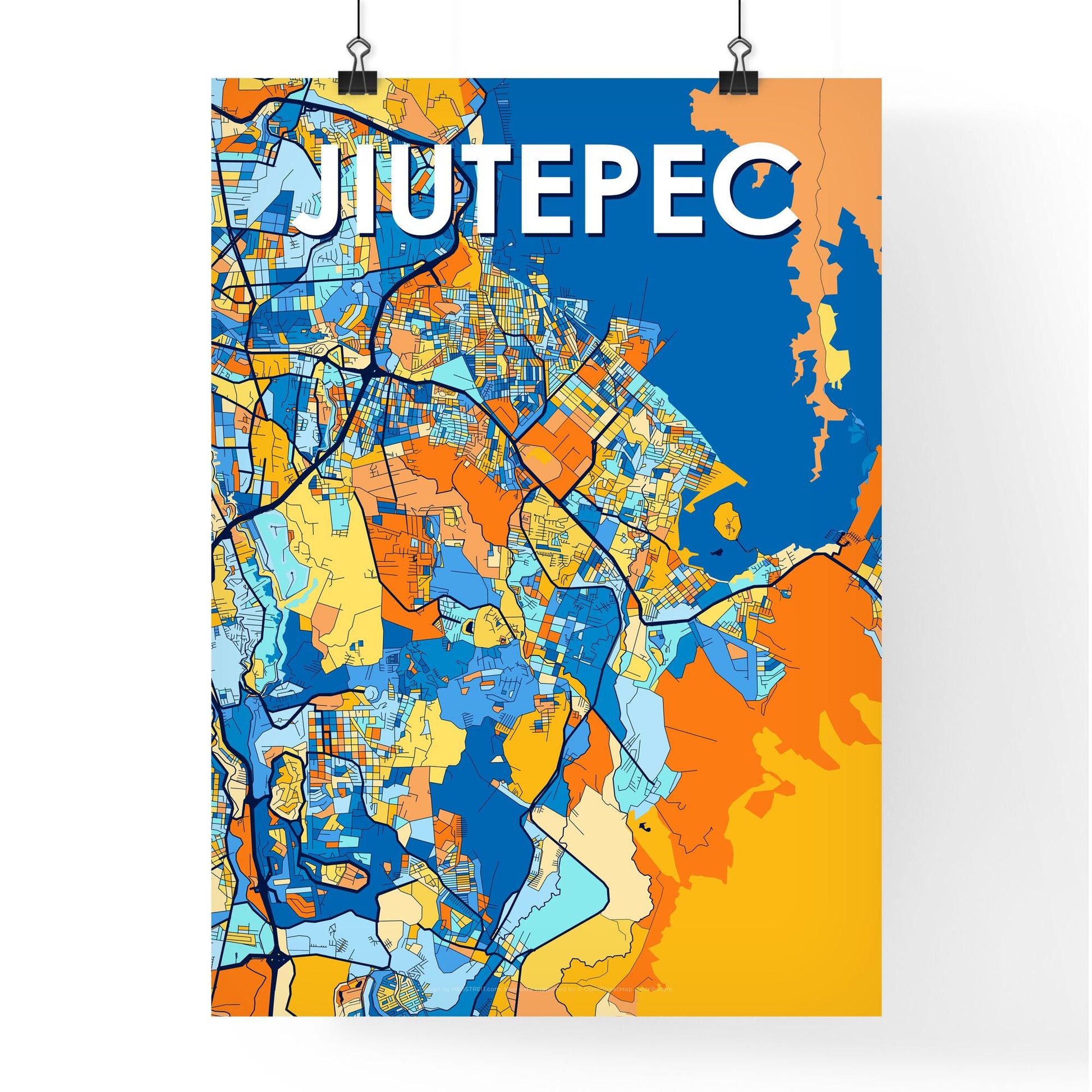 JIUTEPEC MEXICO Vibrant Colorful Art Map Poster Blue Orange