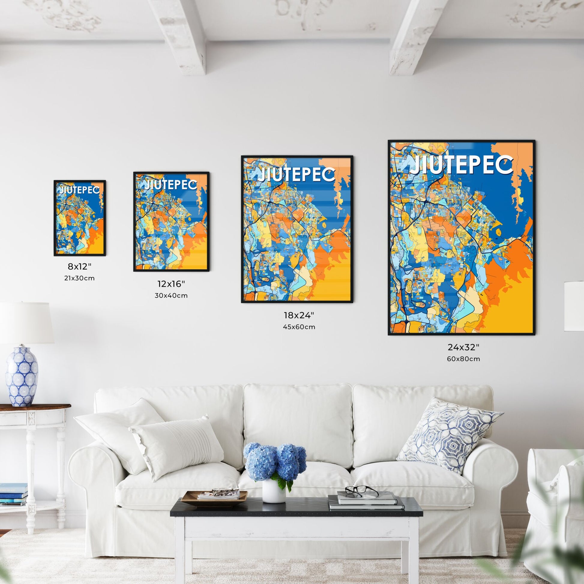 JIUTEPEC MEXICO Vibrant Colorful Art Map Poster Blue Orange