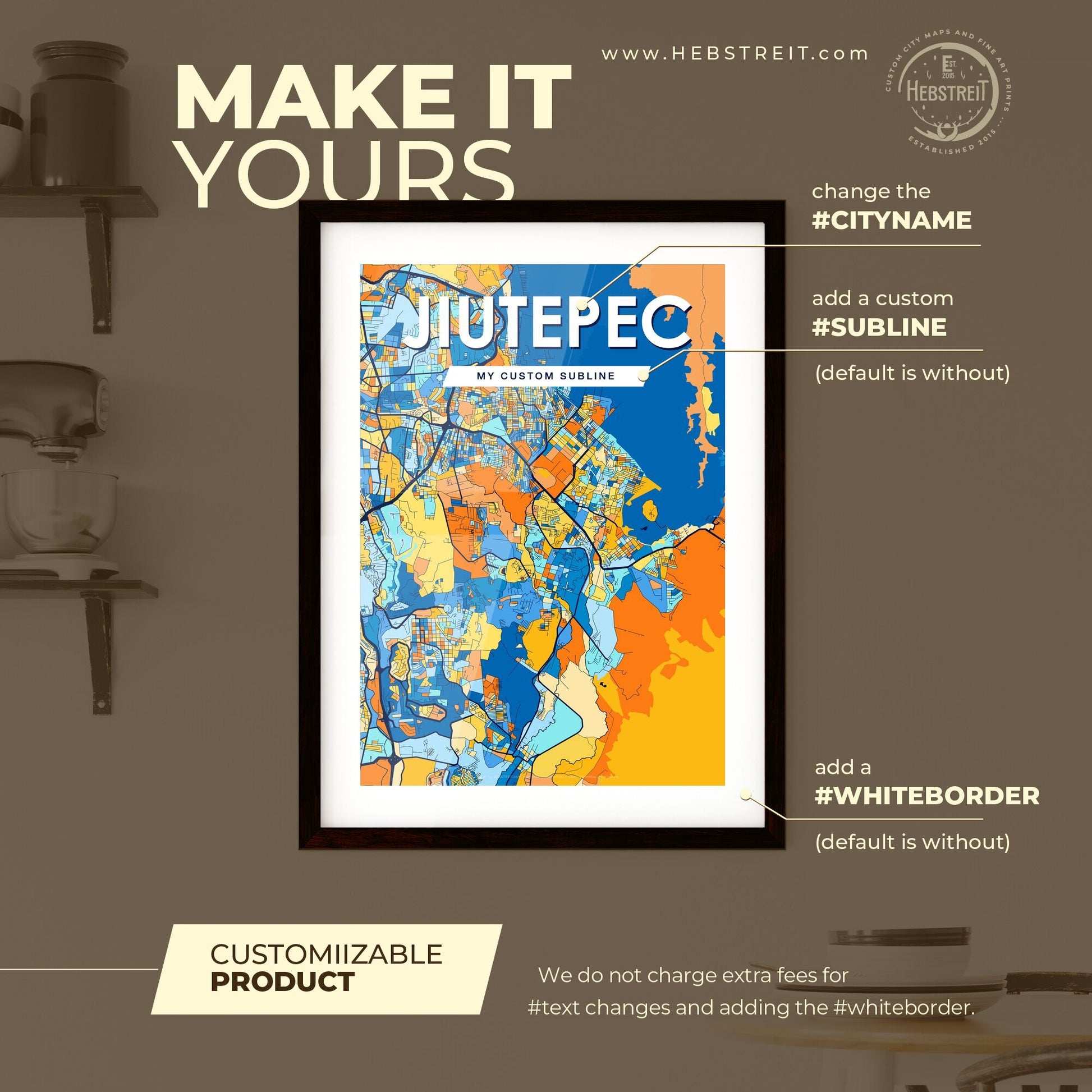 JIUTEPEC MEXICO Vibrant Colorful Art Map Poster Blue Orange